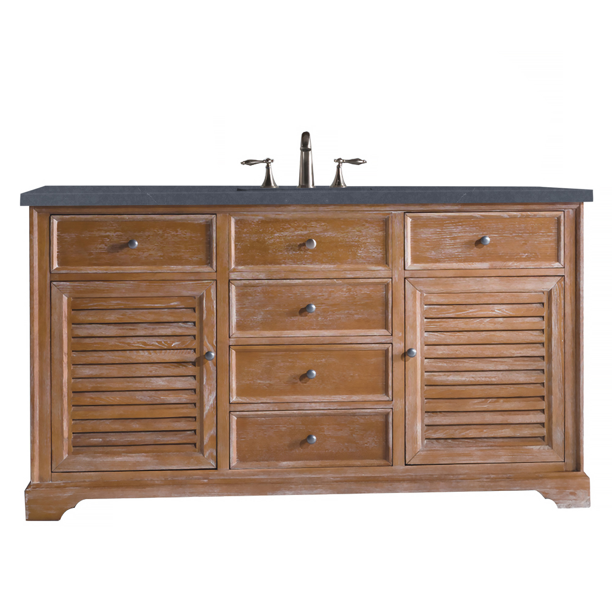James Martin 238-104-5311-3CSP Savannah 60" Single Vanity Cabinet, Driftwood, w/ 3 CM Charcoal Soapstone Quartz Top