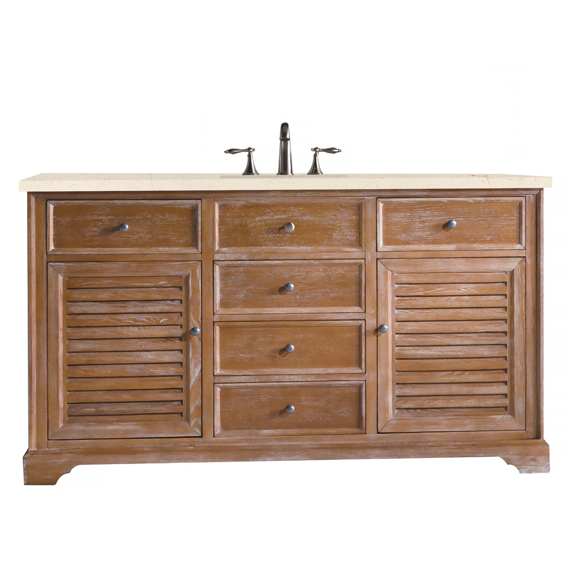 James Martin 238-104-5311-3EMR Savannah 60" Single Vanity Cabinet, Driftwood, w/ 3 CM Eternal Marfil Quartz Top