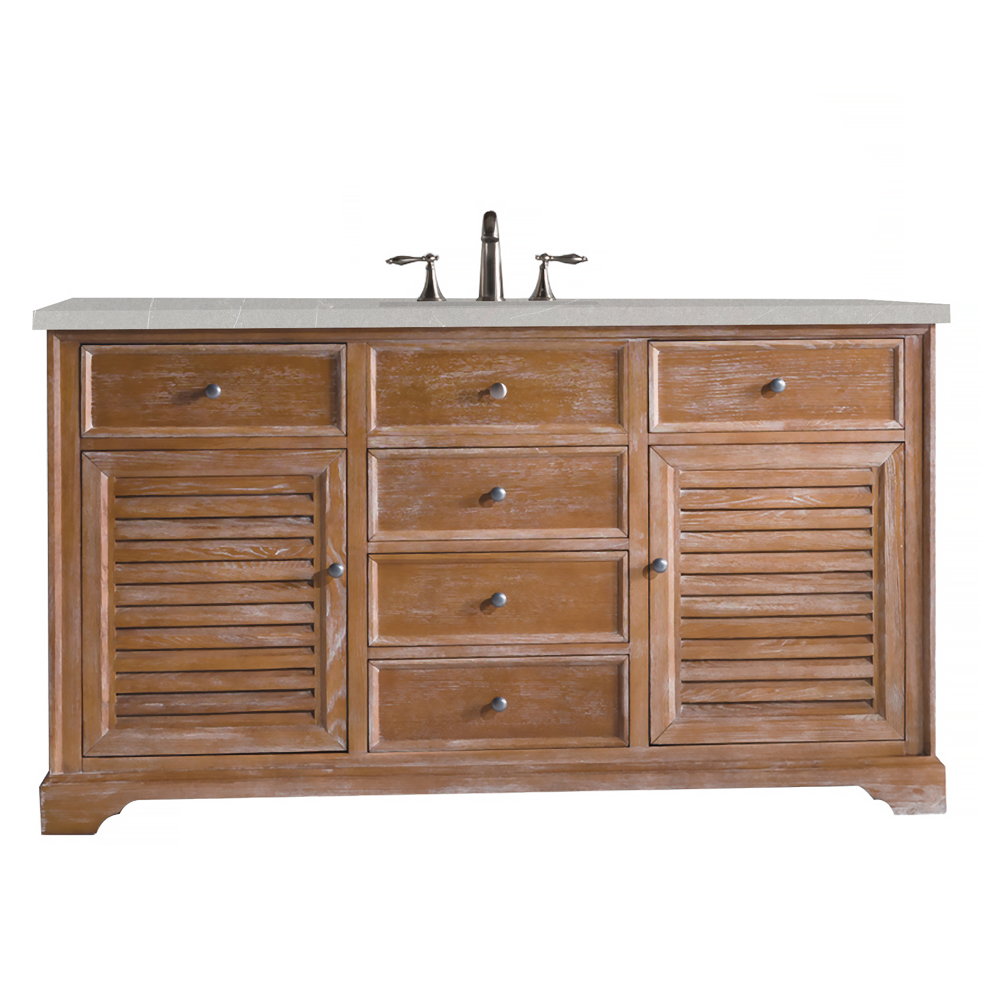 James Martin 238-104-5311-3ESR Savannah 60" Single Vanity Cabinet, Driftwood, w/ 3 CM Eternal Serena Quartz Top