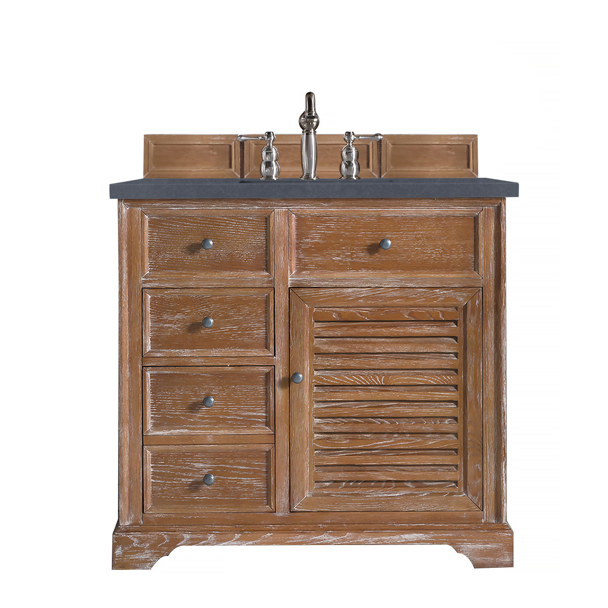 James Martin 238-104-5511-3CSP Savannah 36" Single Vanity Cabinet, Driftwood, w/ 3 CM Charcoal Soapstone Quartz Top