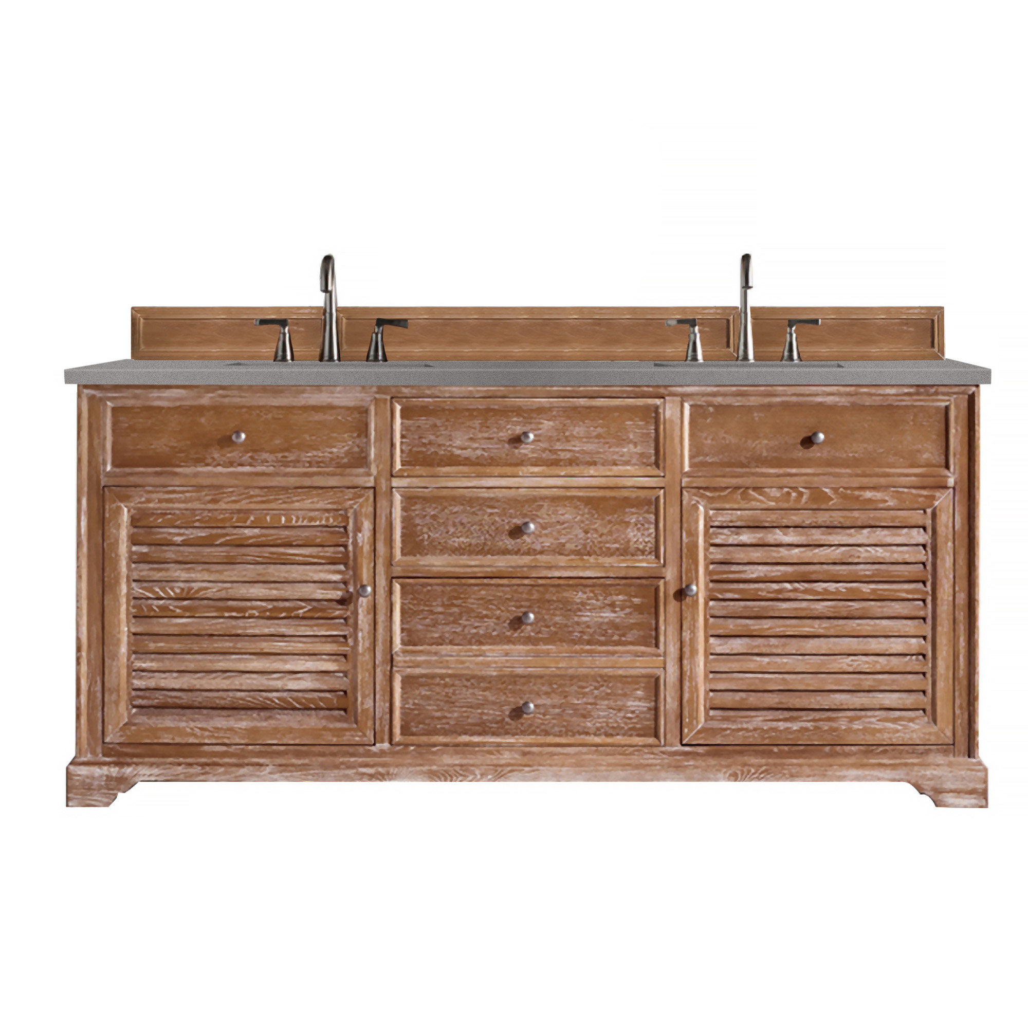 James Martin 238-104-5711-3GEX Savannah 72" Double Vanity Cabinet, Driftwood, w/ 3 CM Grey Expo Quartz Top