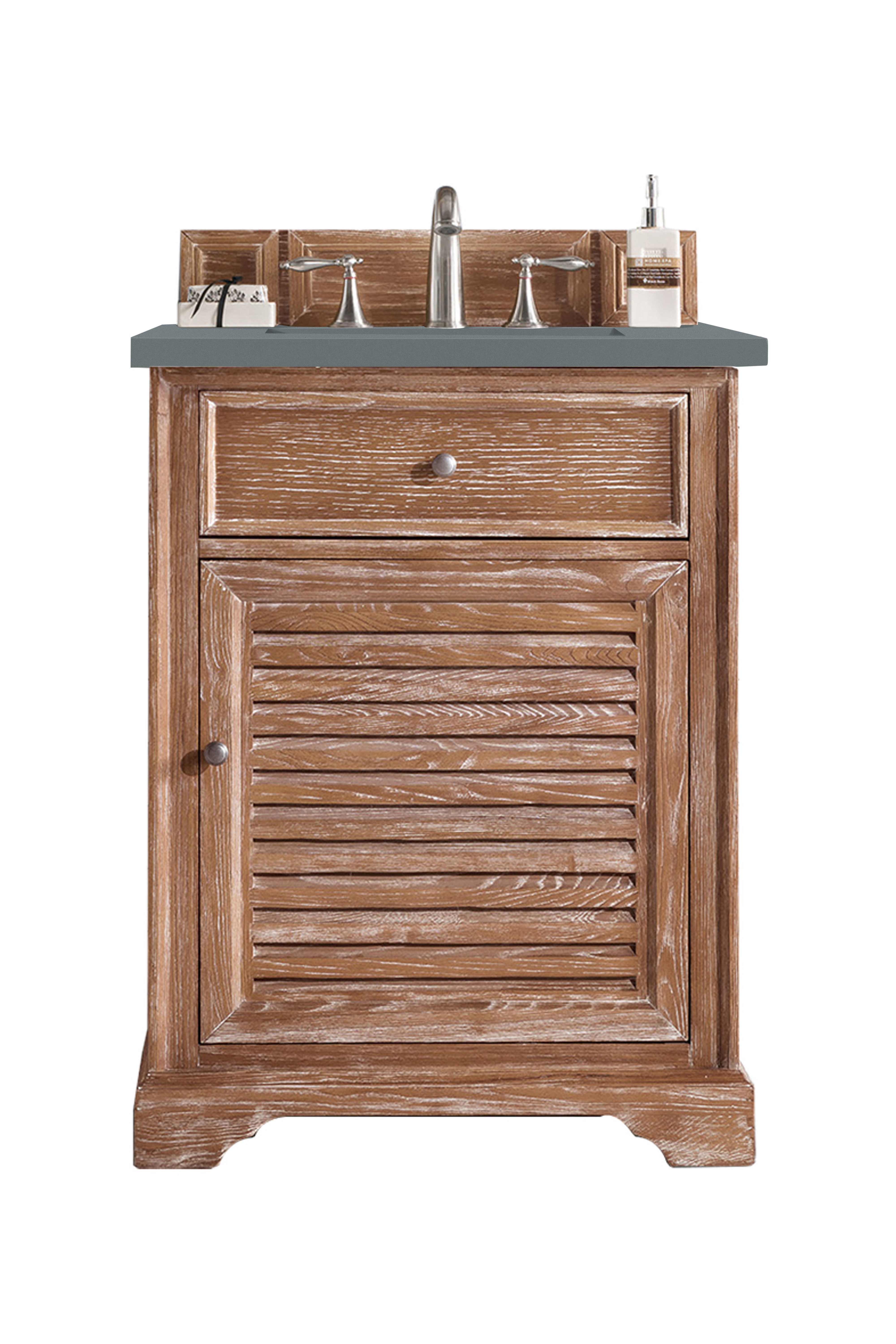 James Martin 238-104-V26-DRF-3CBL Savannah 26" Single Vanity Cabinet, Driftwood, w/ 3 CM Cala Blue Quartz Top