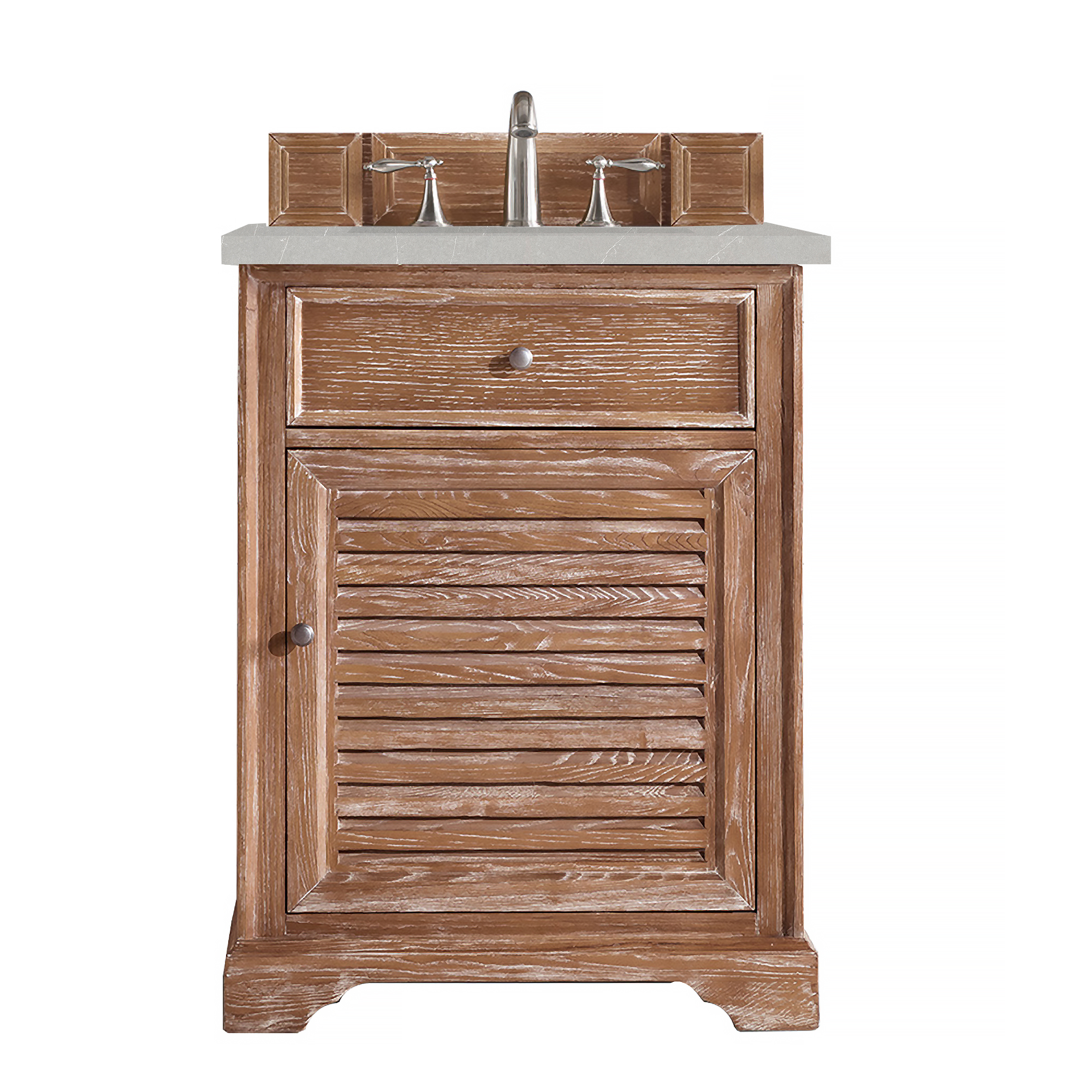 James Martin 238-104-V26-DRF-3ESR Savannah 26" Single Vanity Cabinet, Driftwood, w/ 3 CM Eternal Serena Quartz Top