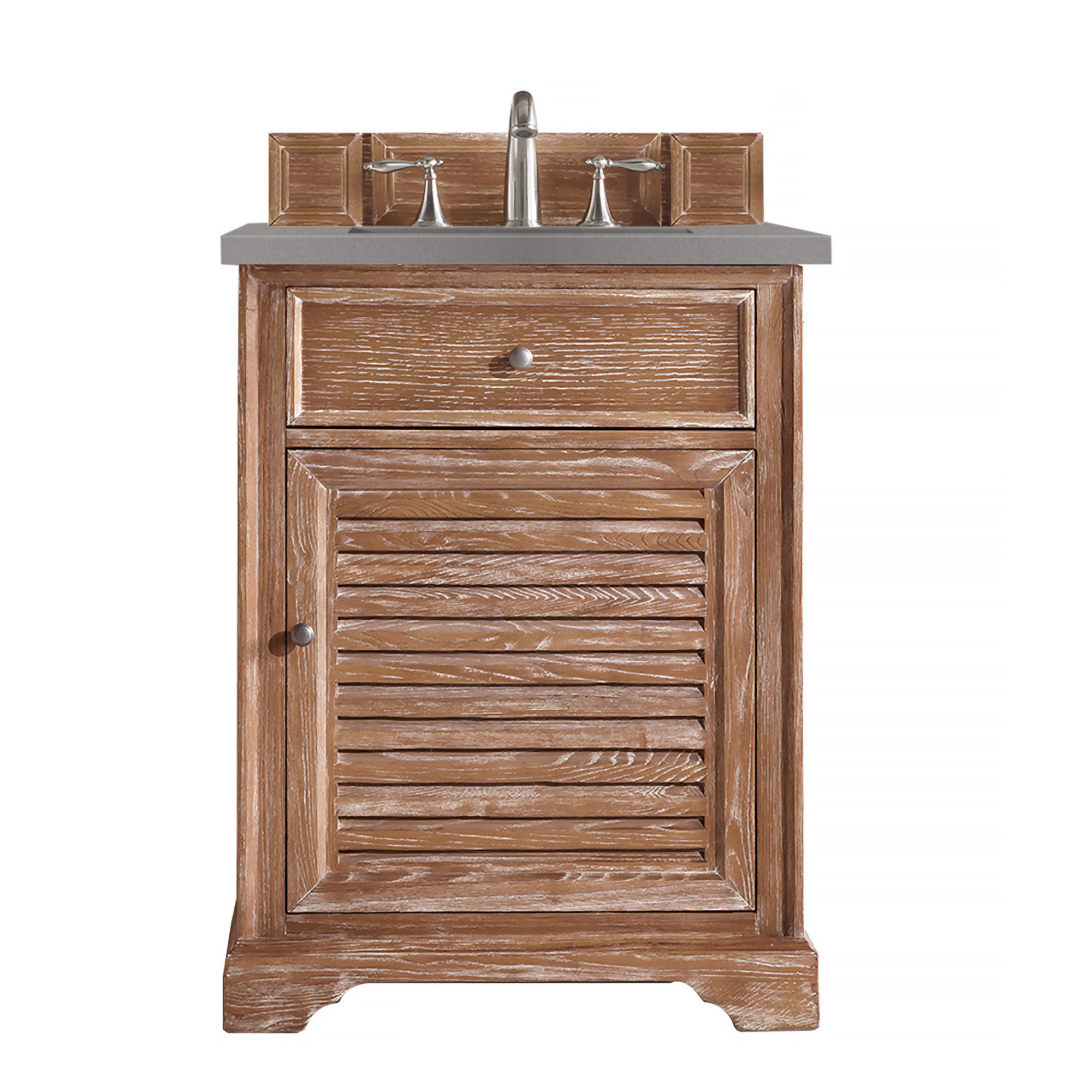 James Martin 238-104-V26-DRF-3GEX Savannah 26" Single Vanity Cabinet, Driftwood, w/ 3 CM Grey Expo Quartz Top