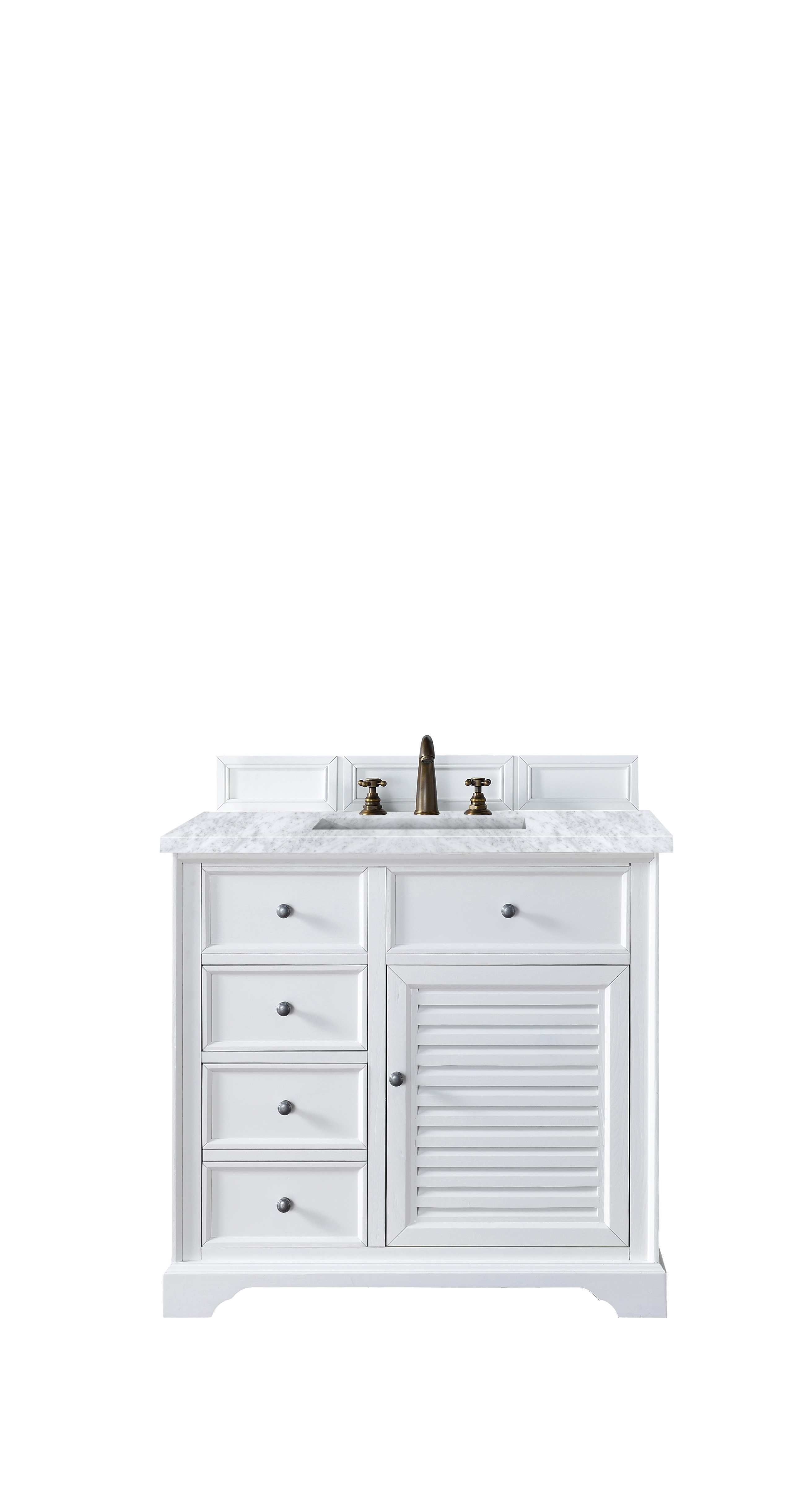 James Martin 238-104-V36-BW-3CAR Savannah 36" Bright White Single Vanity w/ 3 CM Carrara Marble Top