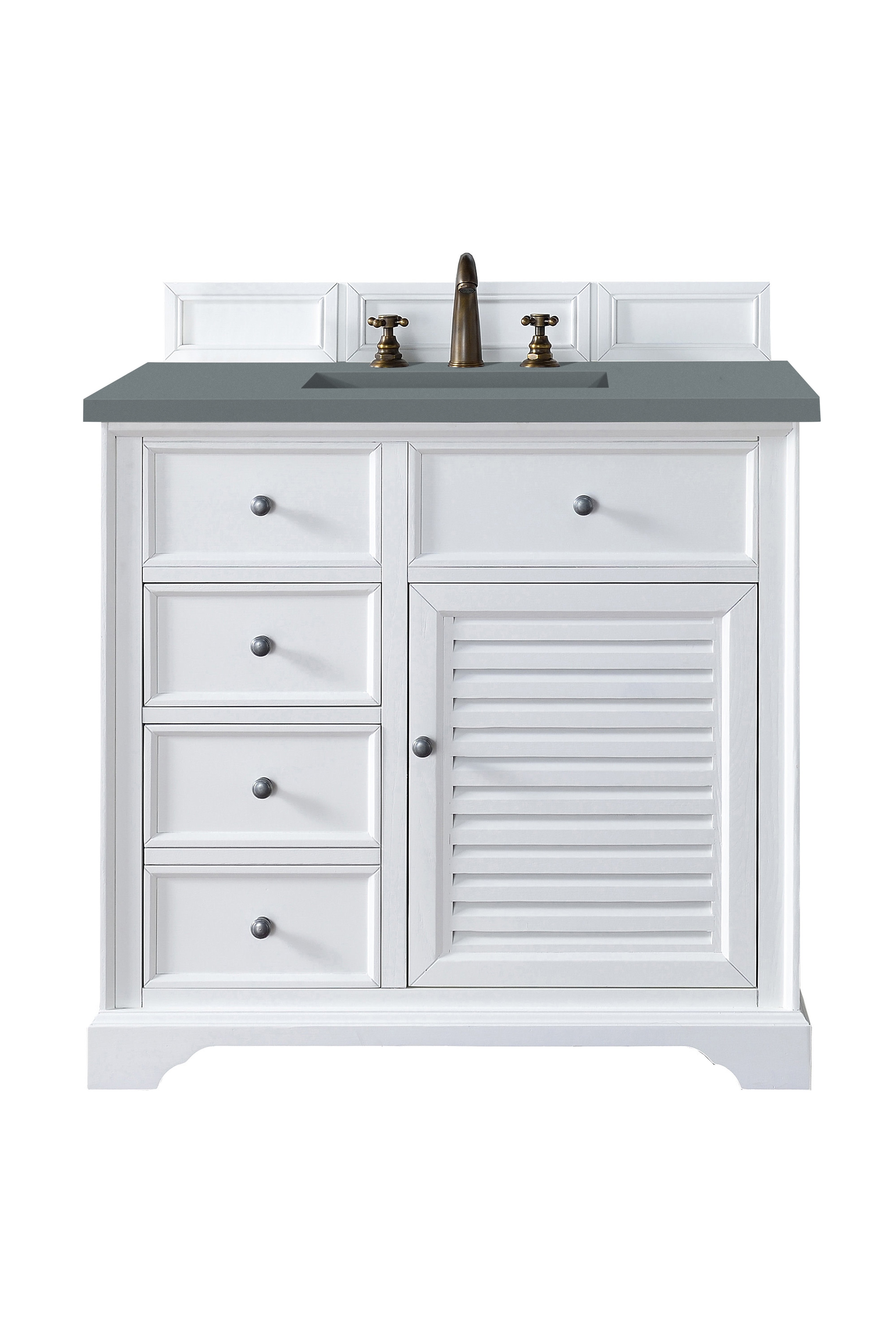 James Martin 238-104-V36-BW-3CBL Savannah 36" Single Vanity Cabinet, Bright White, w/ 3 CM Cala Blue Quartz Top