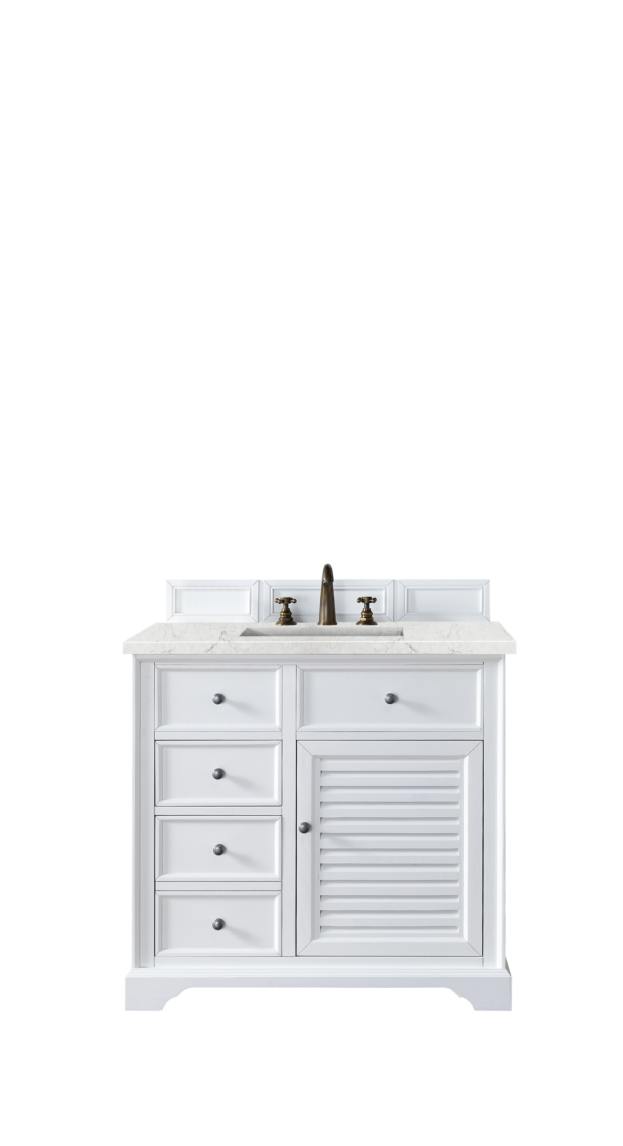 James Martin 238-104-V36-BW-3EJP Savannah 36" Single Vanity Cabinet, Bright White, w/ 3 CM Eternal Jasmine Pearl Quartz Top