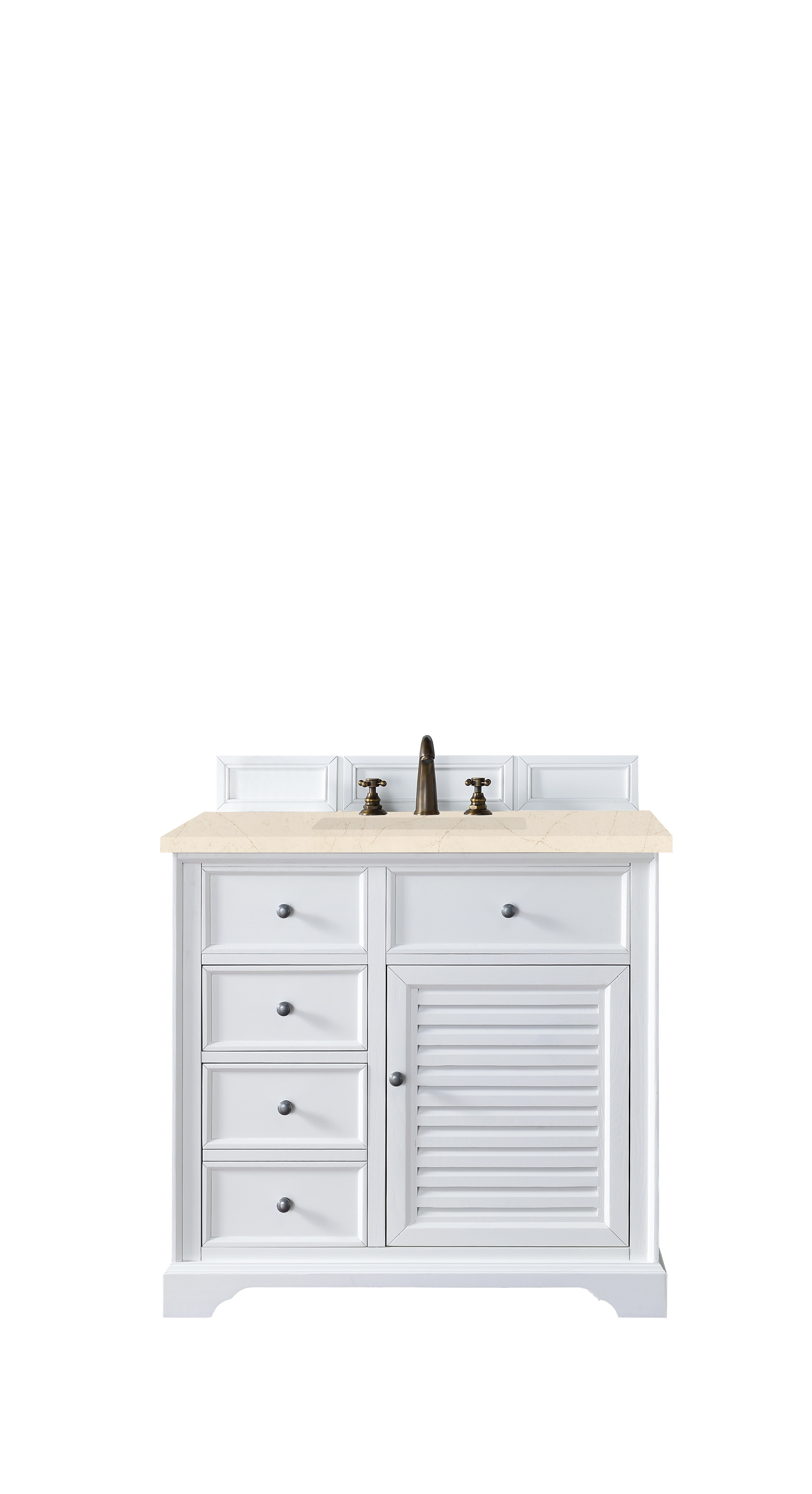 James Martin 238-104-V36-BW-3EMR Savannah 36" Single Vanity Cabinet, Bright White, w/ 3 CM Eternal Marfil Quartz Top