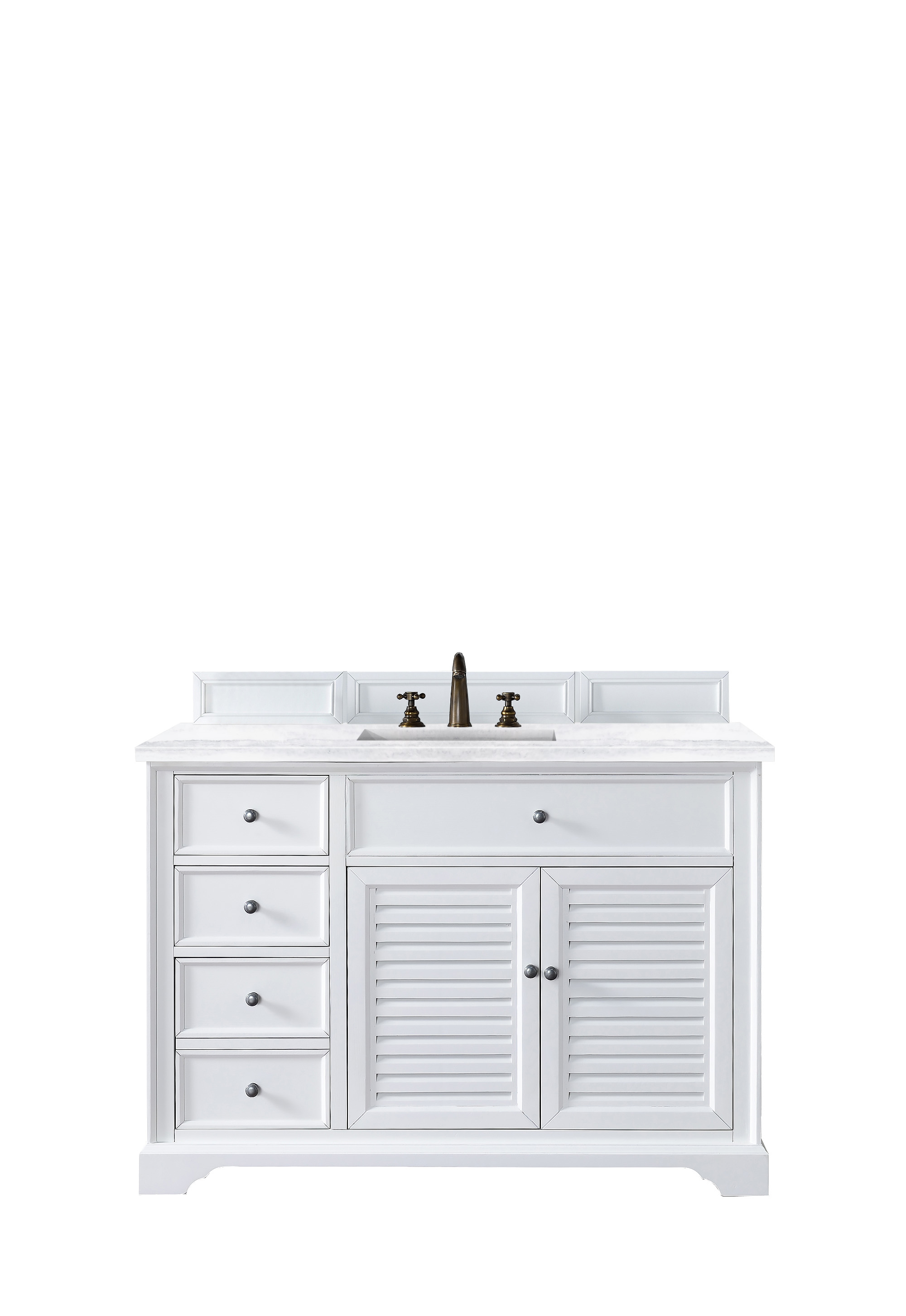 James Martin 238-104-V48-BW-3AF Savannah 48" Bright White Single Vanity w/ 3 CM Arctic Fall Solid Surface Top
