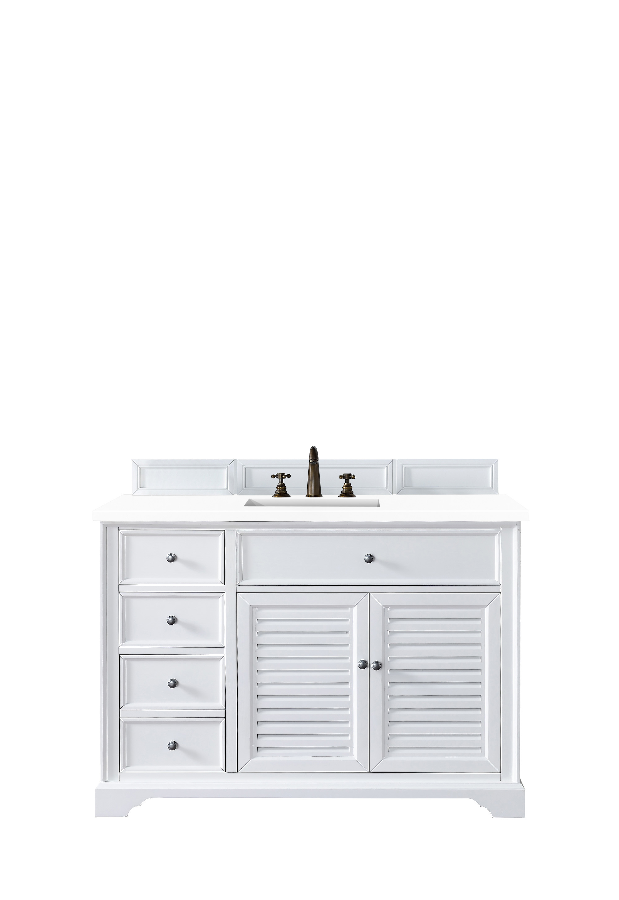 James Martin 238-104-V48-BW-3CLW Savannah 48" Single Vanity Cabinet, Bright White, w/ 3 CM Classic White Quartz Top