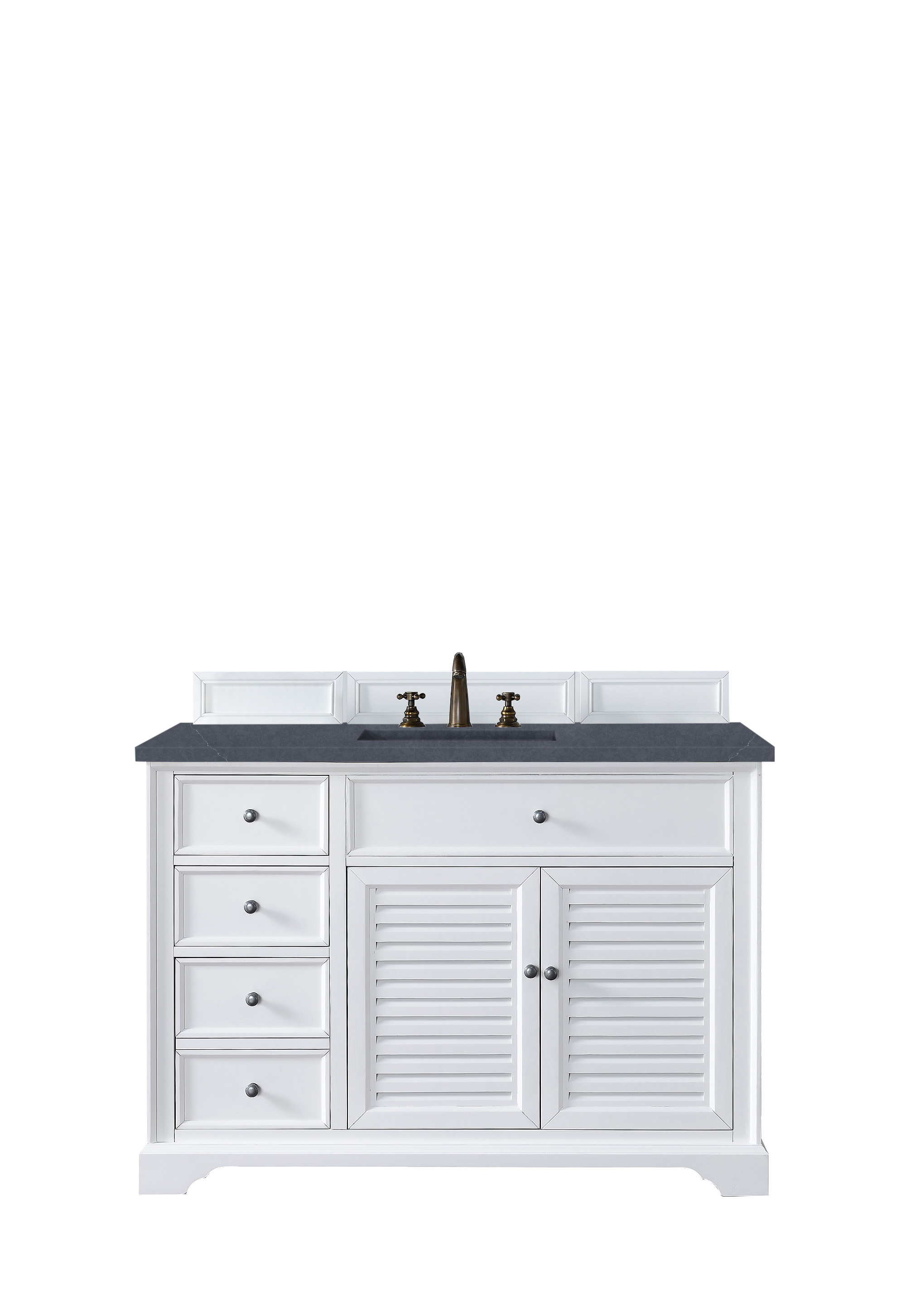 James Martin 238-104-V48-BW-3CSP Savannah 48" Single Vanity Cabinet, Bright White, w/ 3 CM Charcoal Soapstone Quartz Top