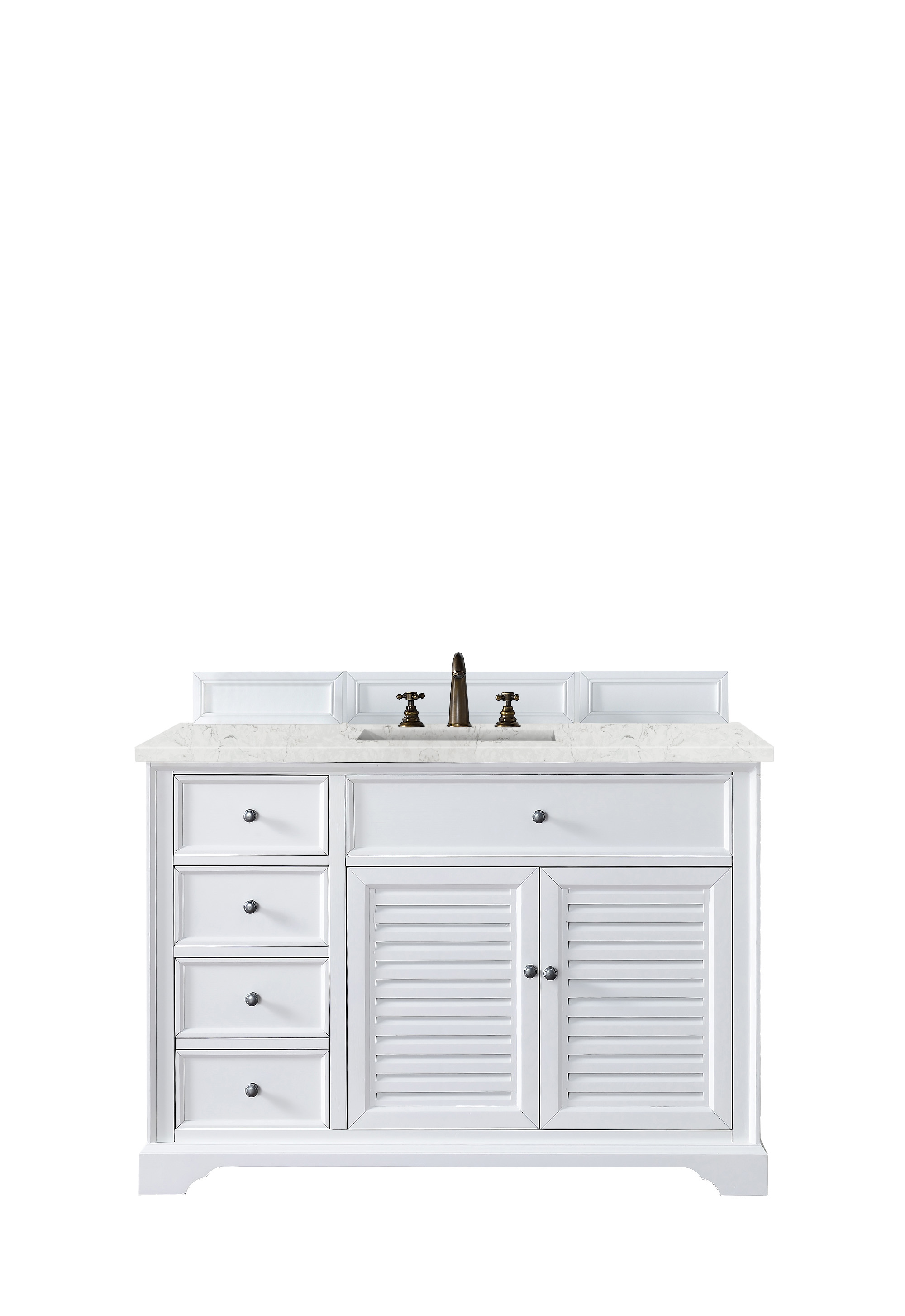 James Martin 238-104-V48-BW-3EJP Savannah 48" Single Vanity Cabinet, Bright White, w/ 3 CM Eternal Jasmine Pearl Quartz Top