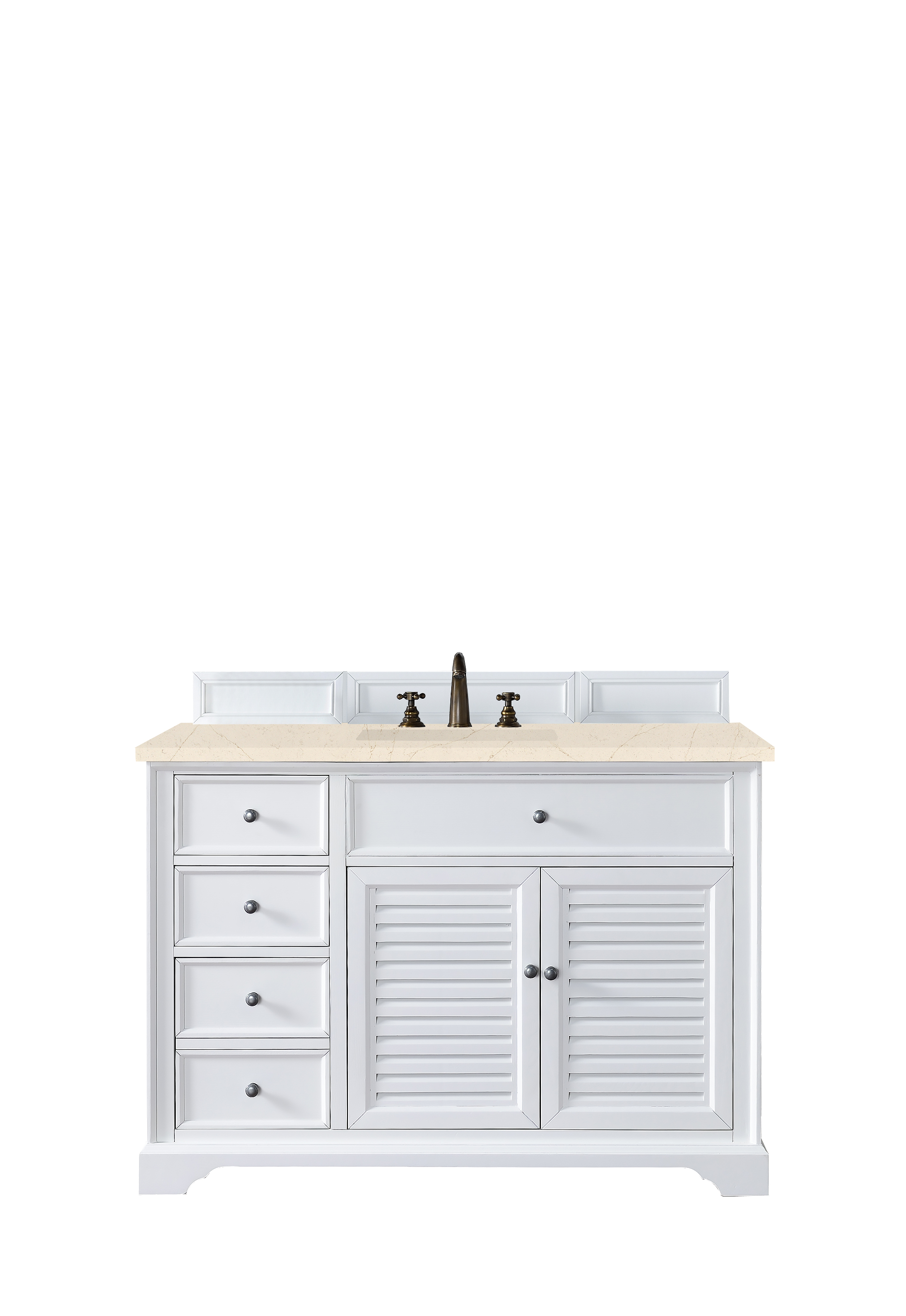 James Martin 238-104-V48-BW-3EMR Savannah 48" Single Vanity Cabinet, Bright White, w/ 3 CM Eternal Marfil Quartz Top