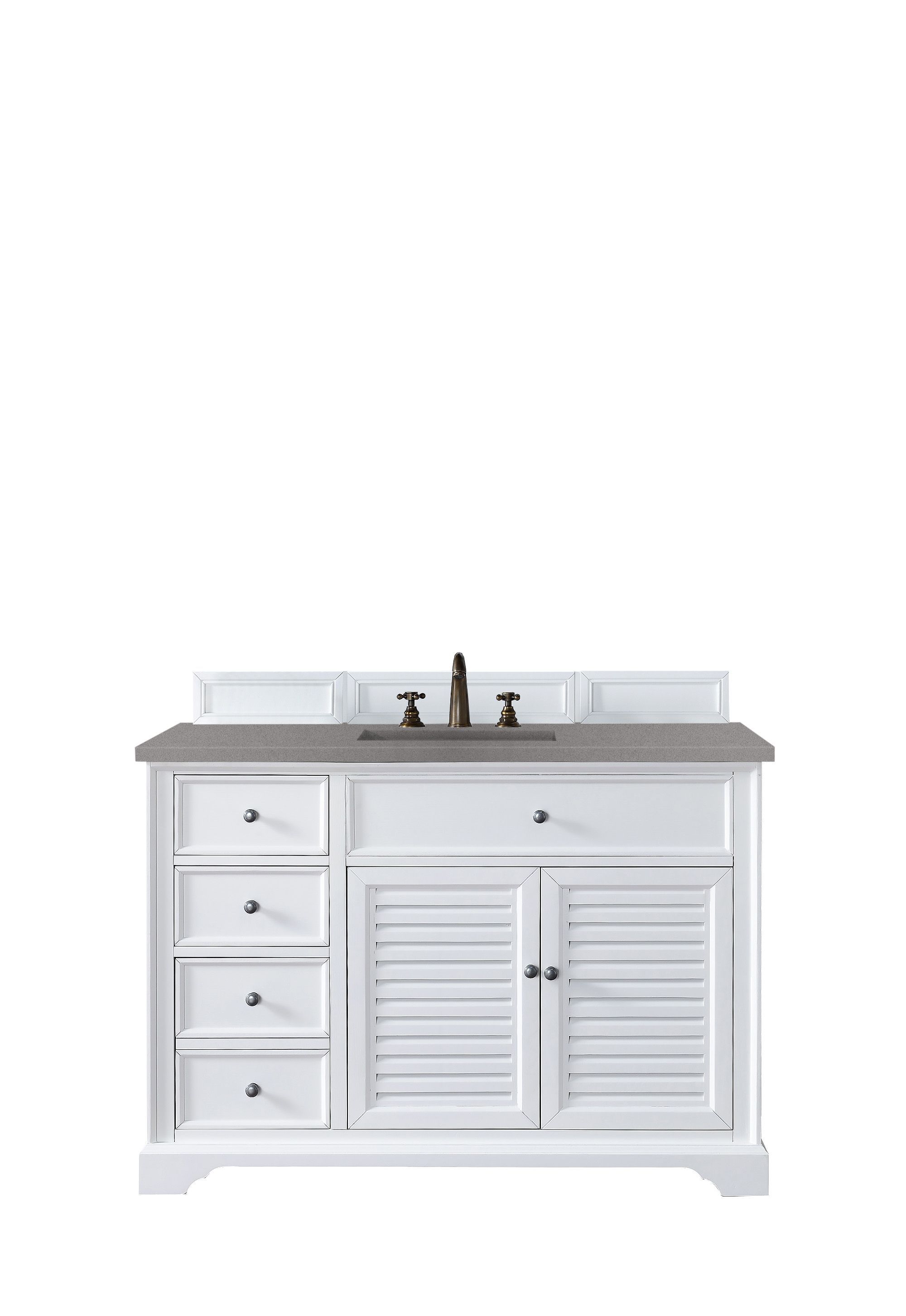 James Martin 238-104-V48-BW-3GEX Savannah 48" Single Vanity Cabinet, Bright White, w/ 3 CM Grey Expo Quartz Top