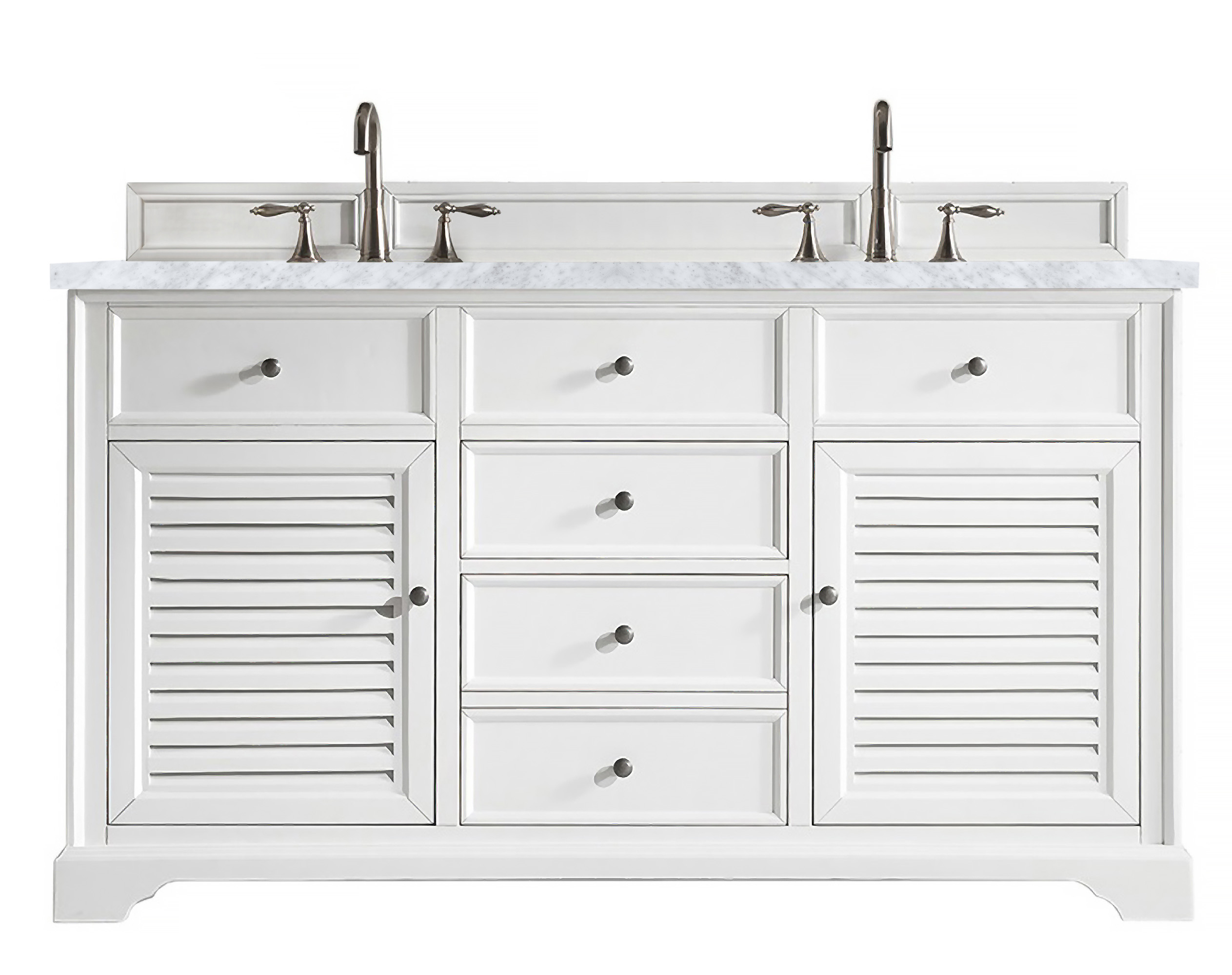 James Martin 238-104-V60D-BW-3CAR Savannah 60" Bright White Double Vanity w/ 3 CM Carrara White Top