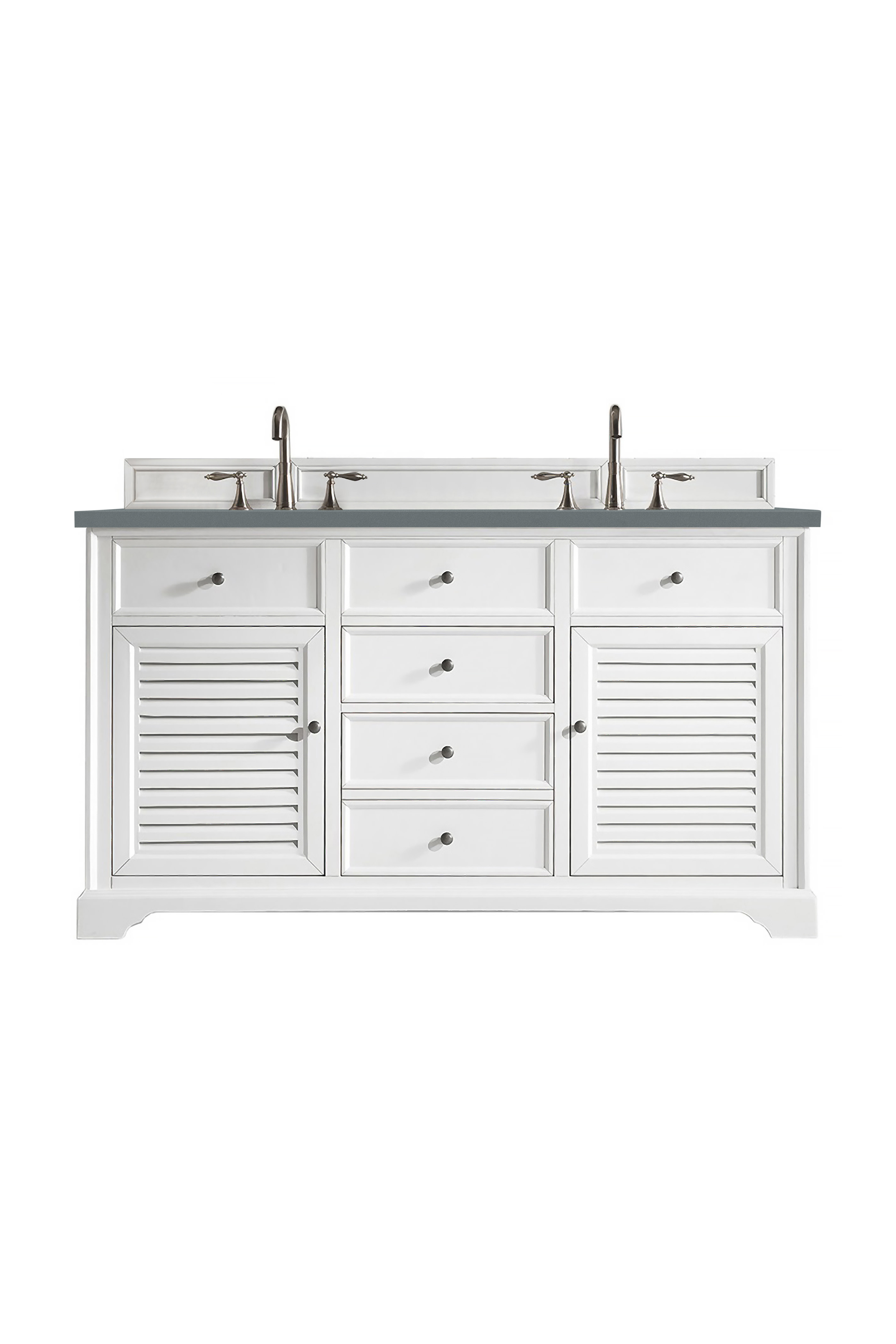 James Martin 238-104-V60D-BW-3CBL Savannah 60" Double Vanity Cabinet, Bright White, w/ 3 CM Cala Blue Quartz Top