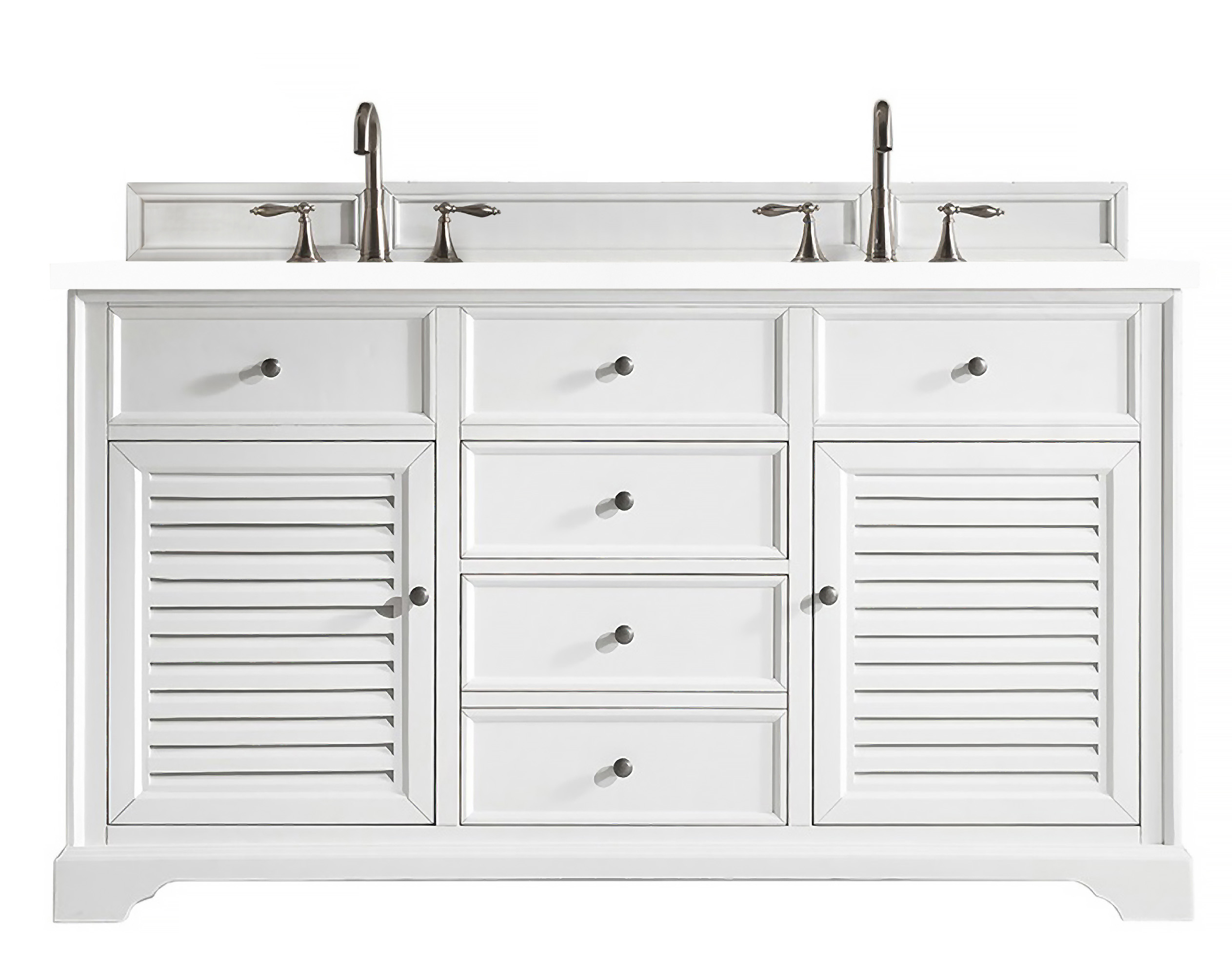 James Martin 238-104-V60D-BW-3CLW Savannah 60" Double Vanity Cabinet, Bright White, w/ 3 CM Classic White Quartz Top