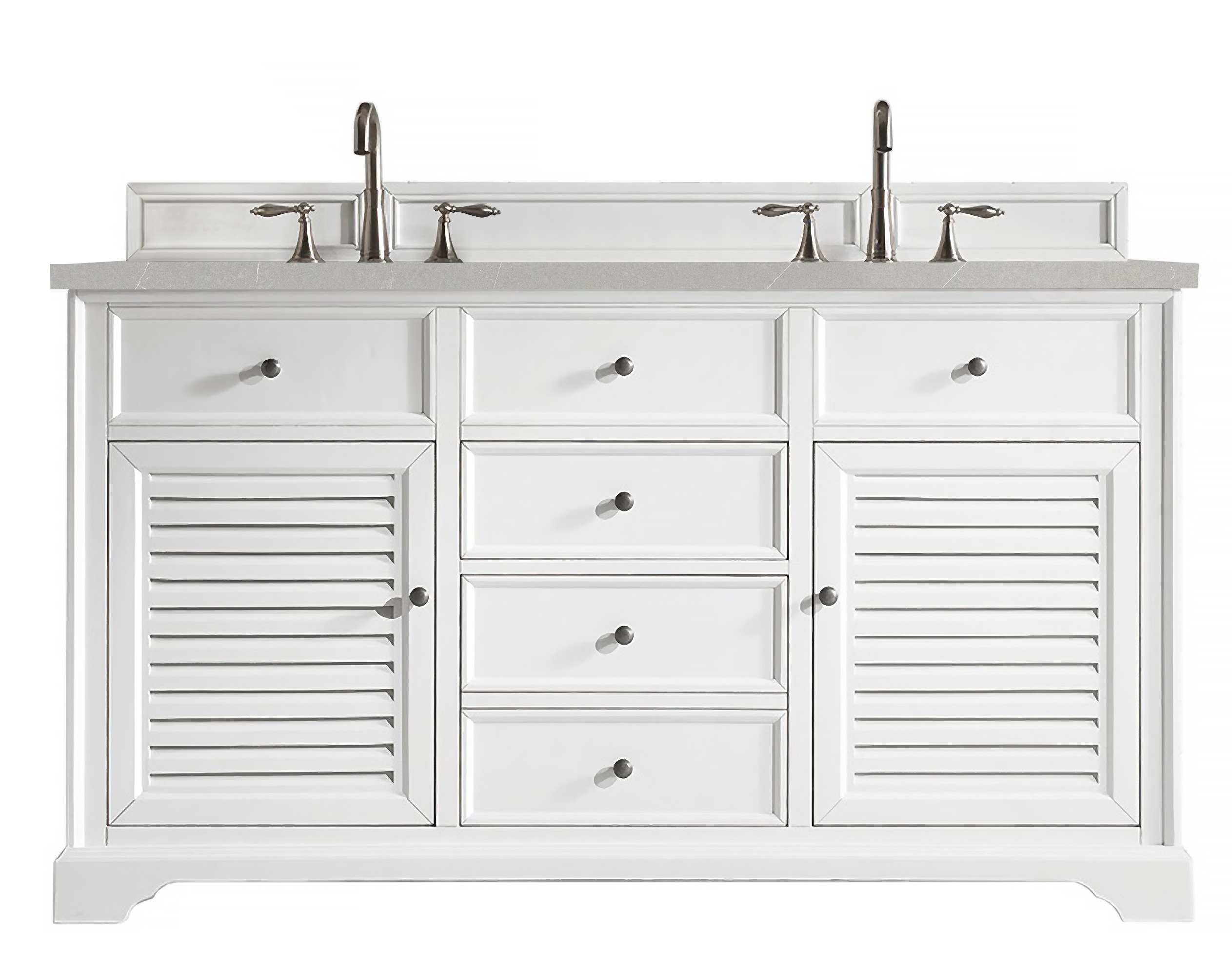 James Martin 238-104-V60D-BW-3ESR Savannah 60" Double Vanity Cabinet, Bright White, w/ 3 CM Eternal Serena Quartz Top