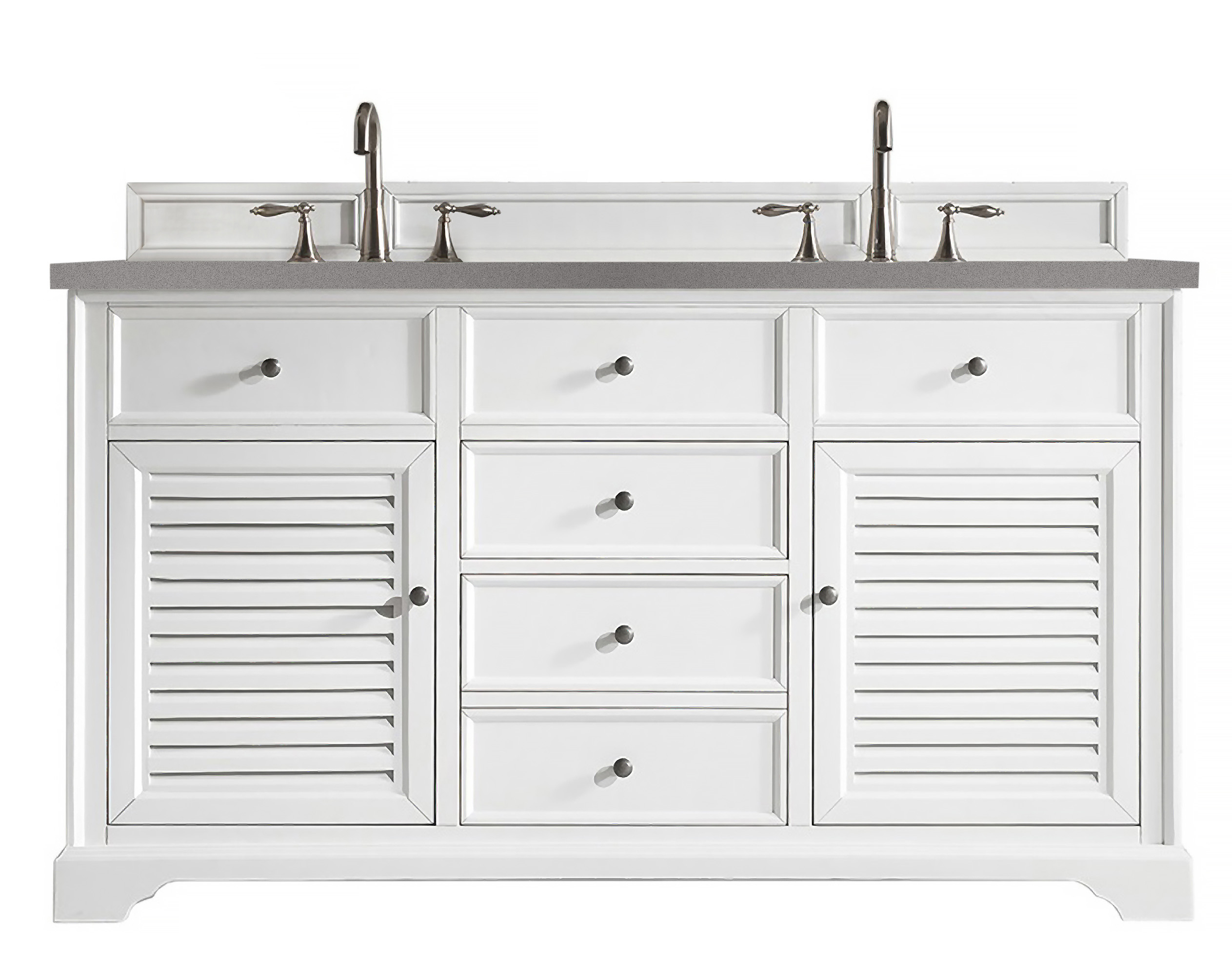 James Martin 238-104-V60D-BW-3GEX Savannah 60" Double Vanity Cabinet, Bright White, w/ 3 CM Grey Expo Quartz Top