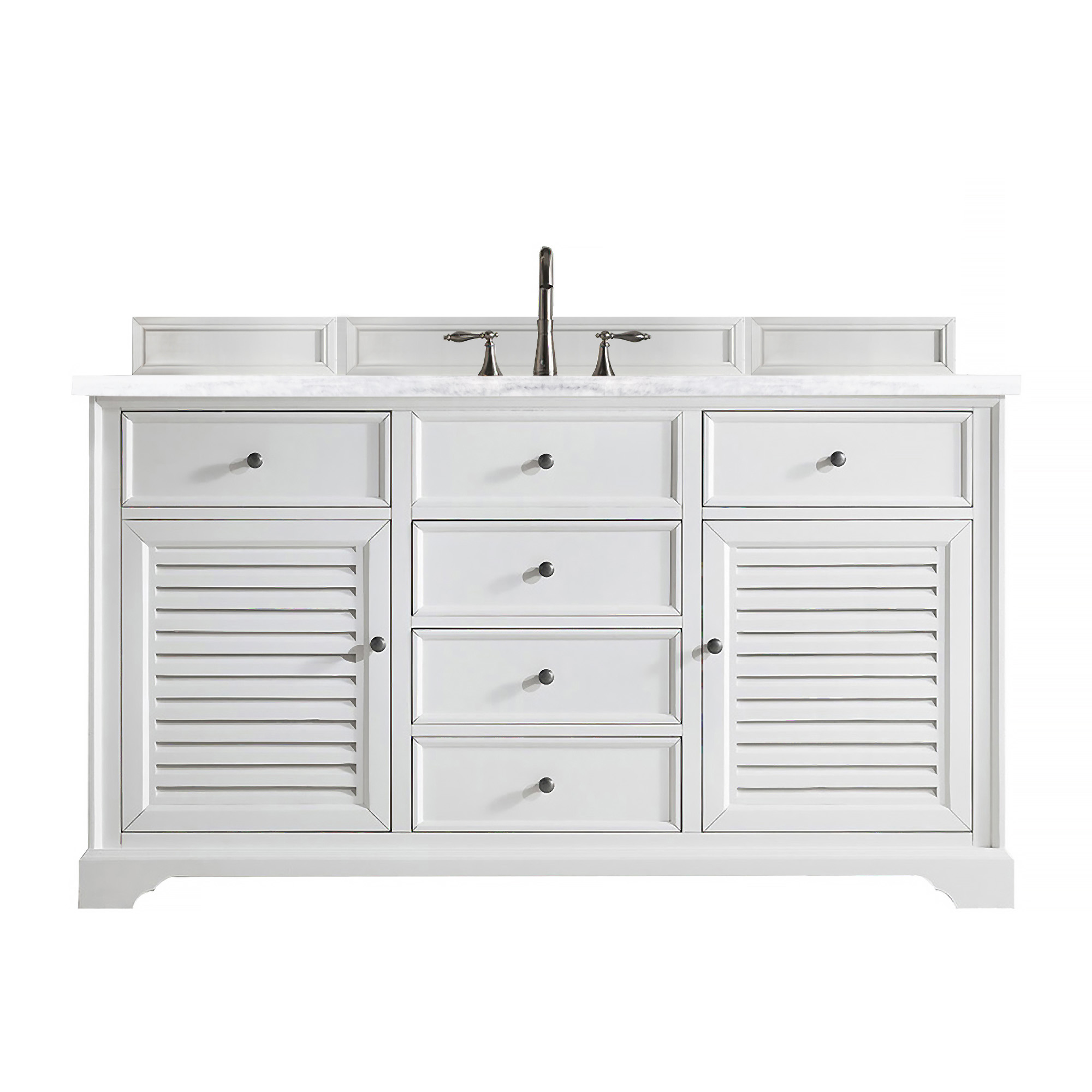 James Martin 238-104-V60S-BW-3AF Savannah 60" Bright White Single Vanity w/ 3 CM Arctic Fall Solid Surface Top