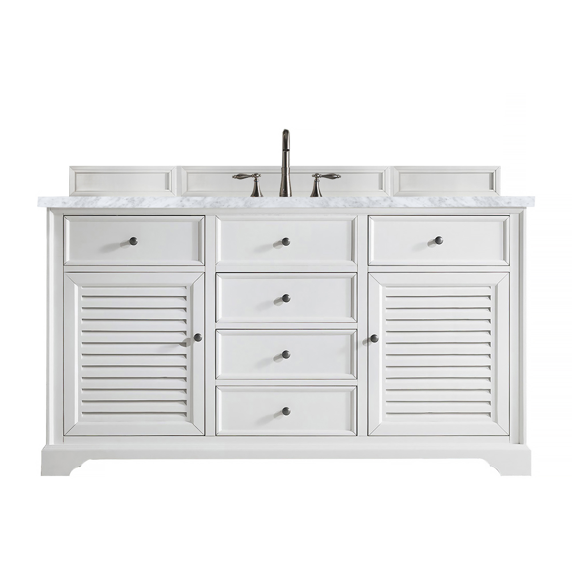 James Martin 238-104-V60S-BW-3CAR Savannah 60" Bright White Single Vanity w/ 3 CM Carrara Marble Top