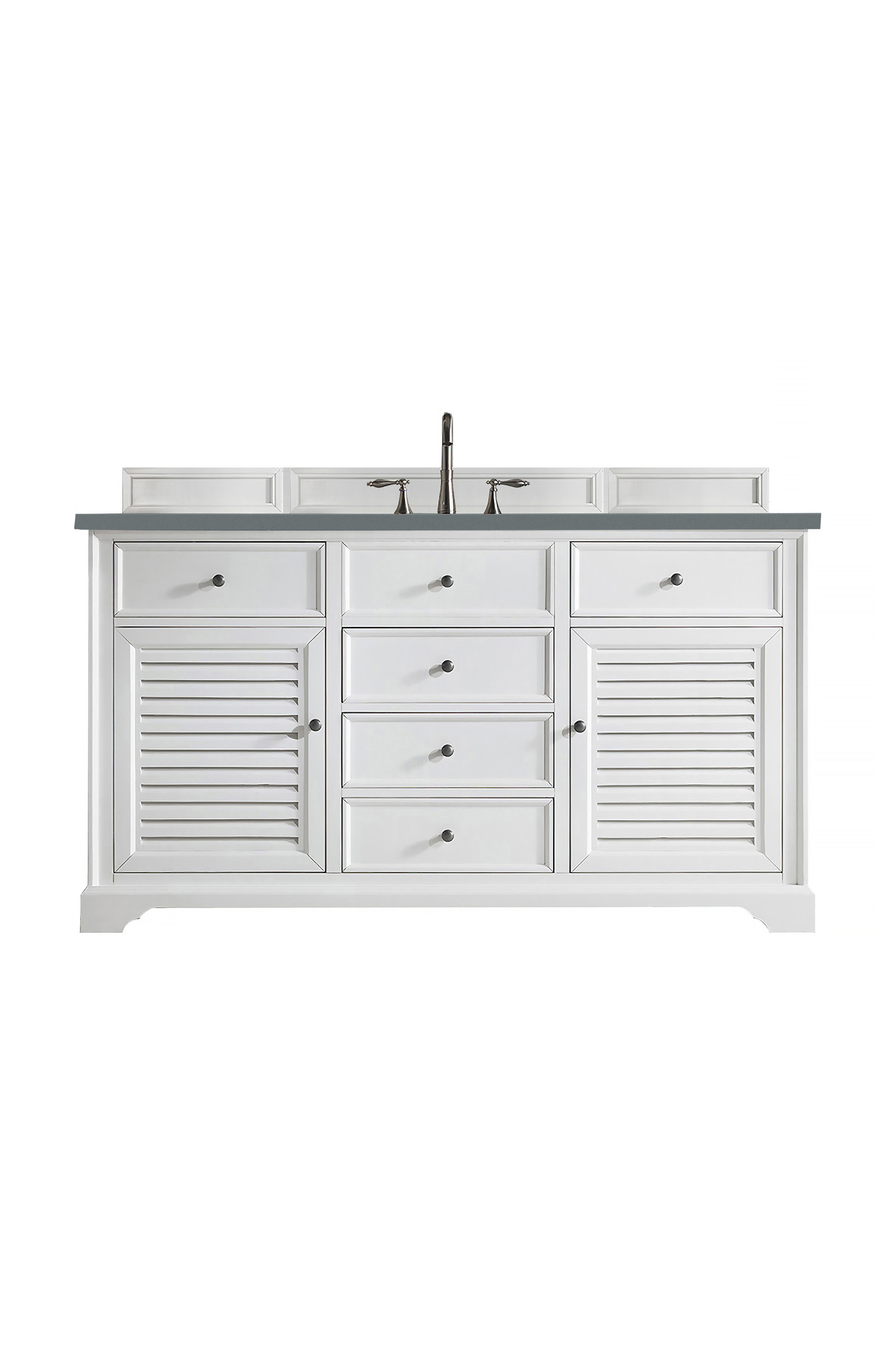 James Martin 238-104-V60S-BW-3CBL Savannah 60" Single Vanity Cabinet, Bright White, w/ 3 CM Cala Blue Quartz Top