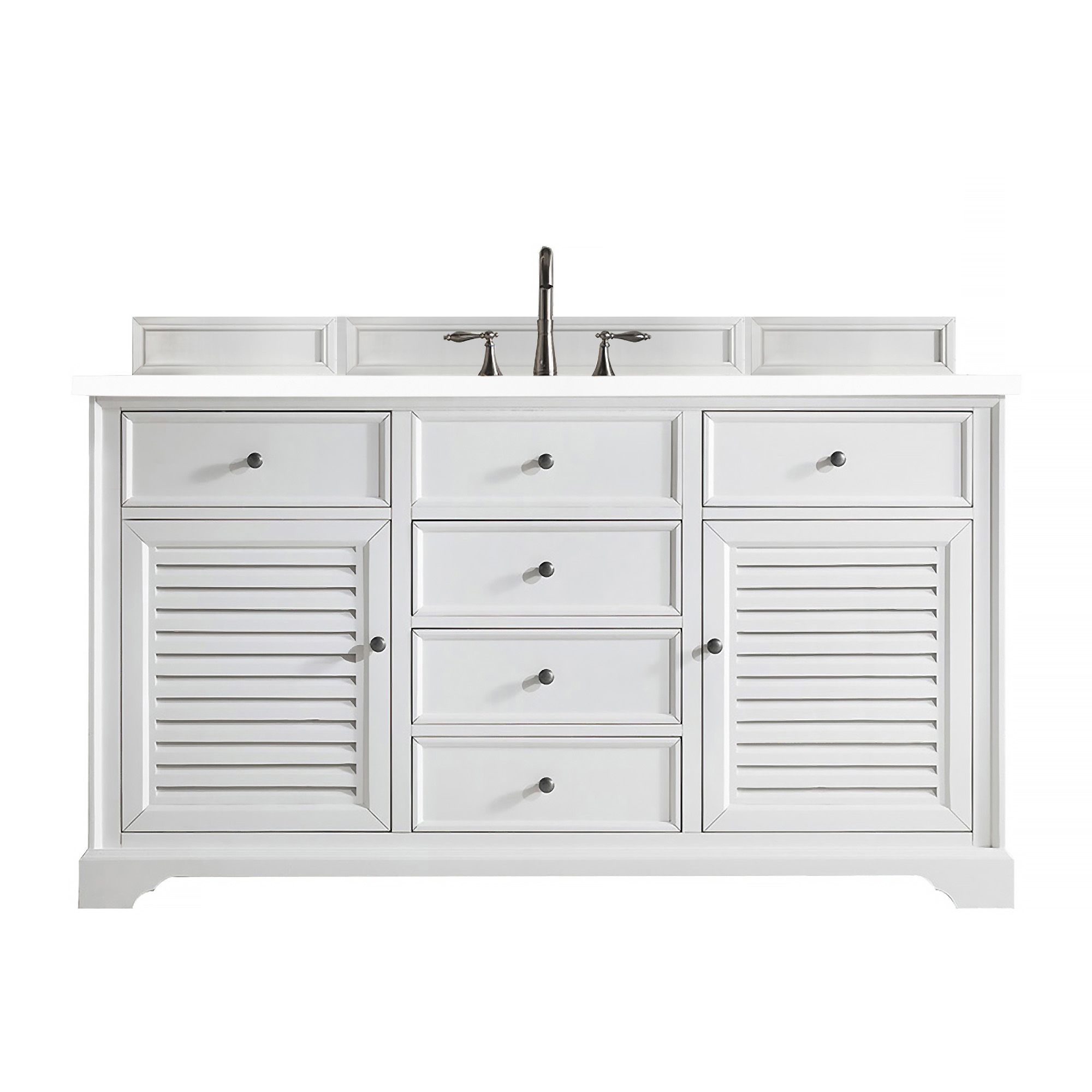 James Martin 238-104-V60S-BW-3CLW Savannah 60" Single Vanity Cabinet, Bright White, w/ 3 CM Classic White Quartz Top