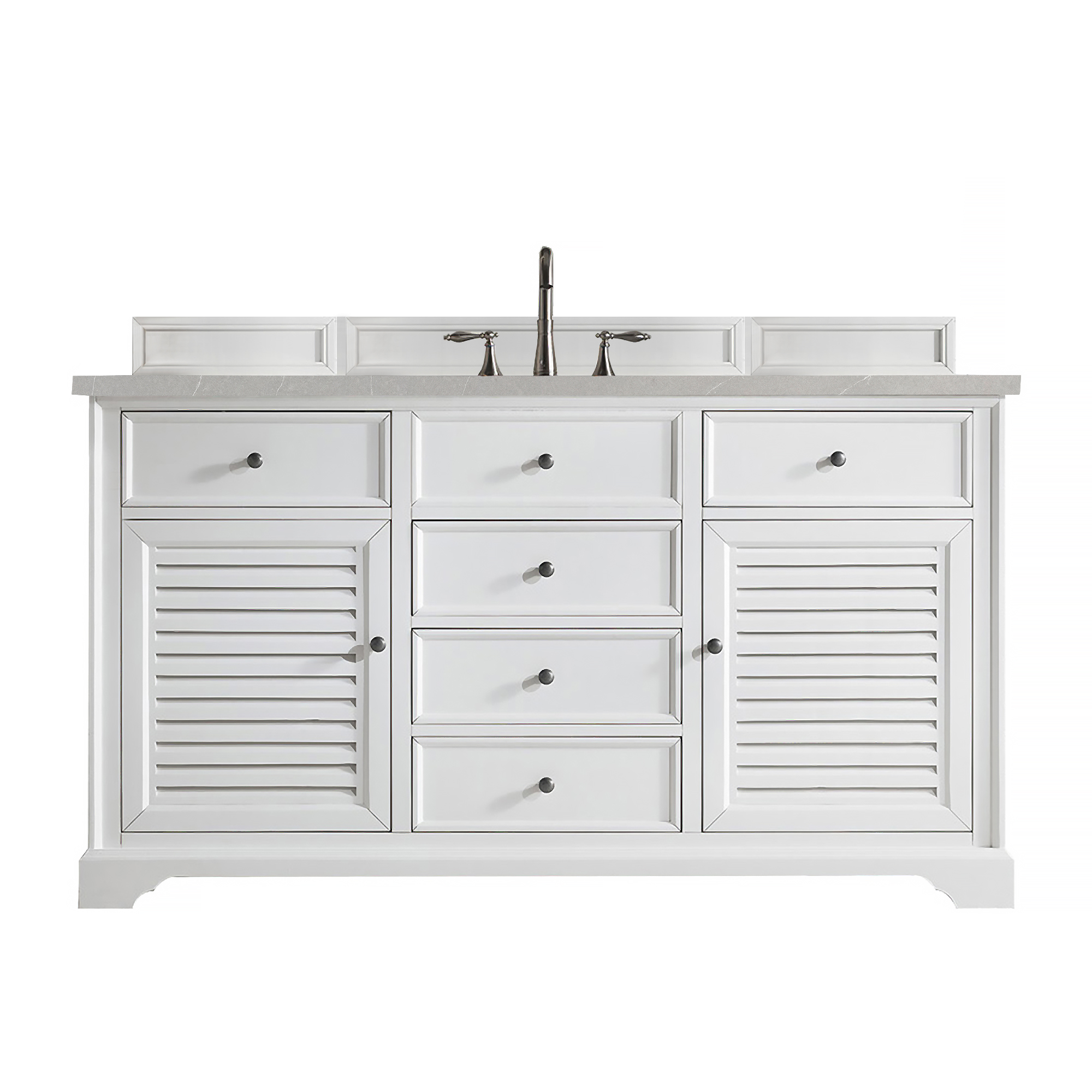 James Martin 238-104-V60S-BW-3ESR Savannah 60" Single Vanity Cabinet, Bright White, w/ 3 CM Eternal Serena Quartz Top