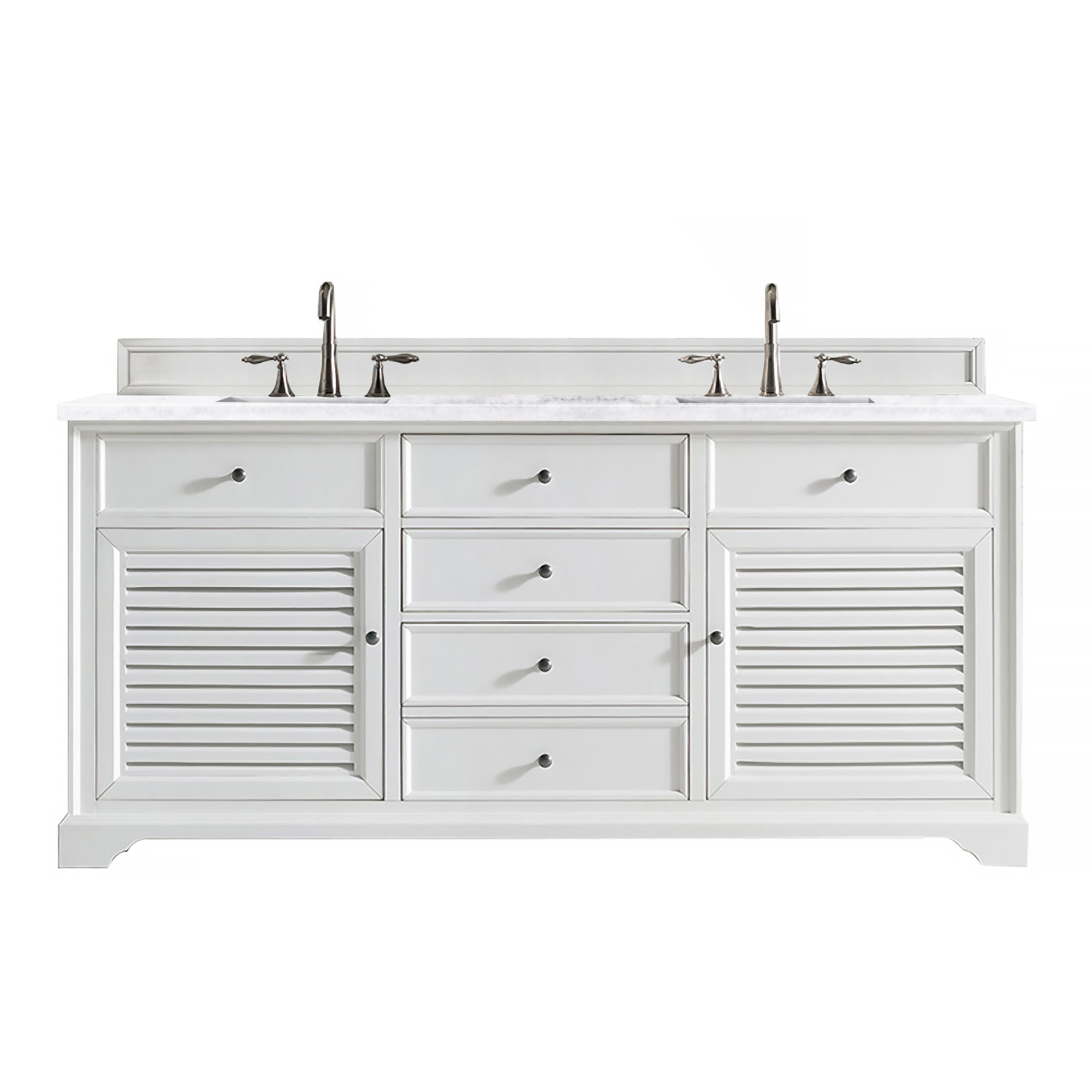 James Martin 238-104-V72-BW-3AF Savannah 72" Bright White Double Vanity w/ 3 CM Arctic Fall Solid Surface Top