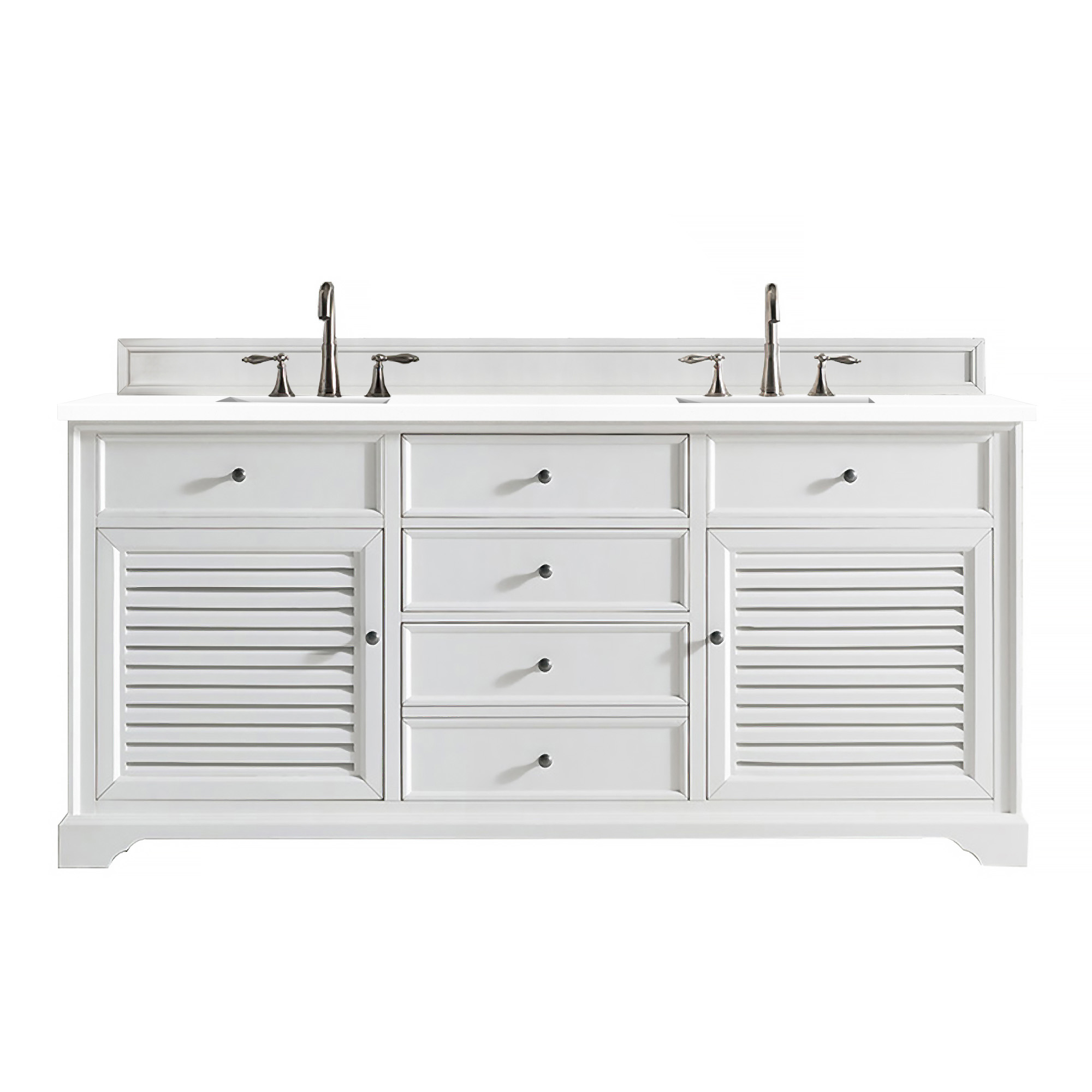 James Martin 238-104-V72-BW-3CLW Savannah 72" Double Vanity Cabinet, Bright White, w/ 3 CM Classic White Quartz Top