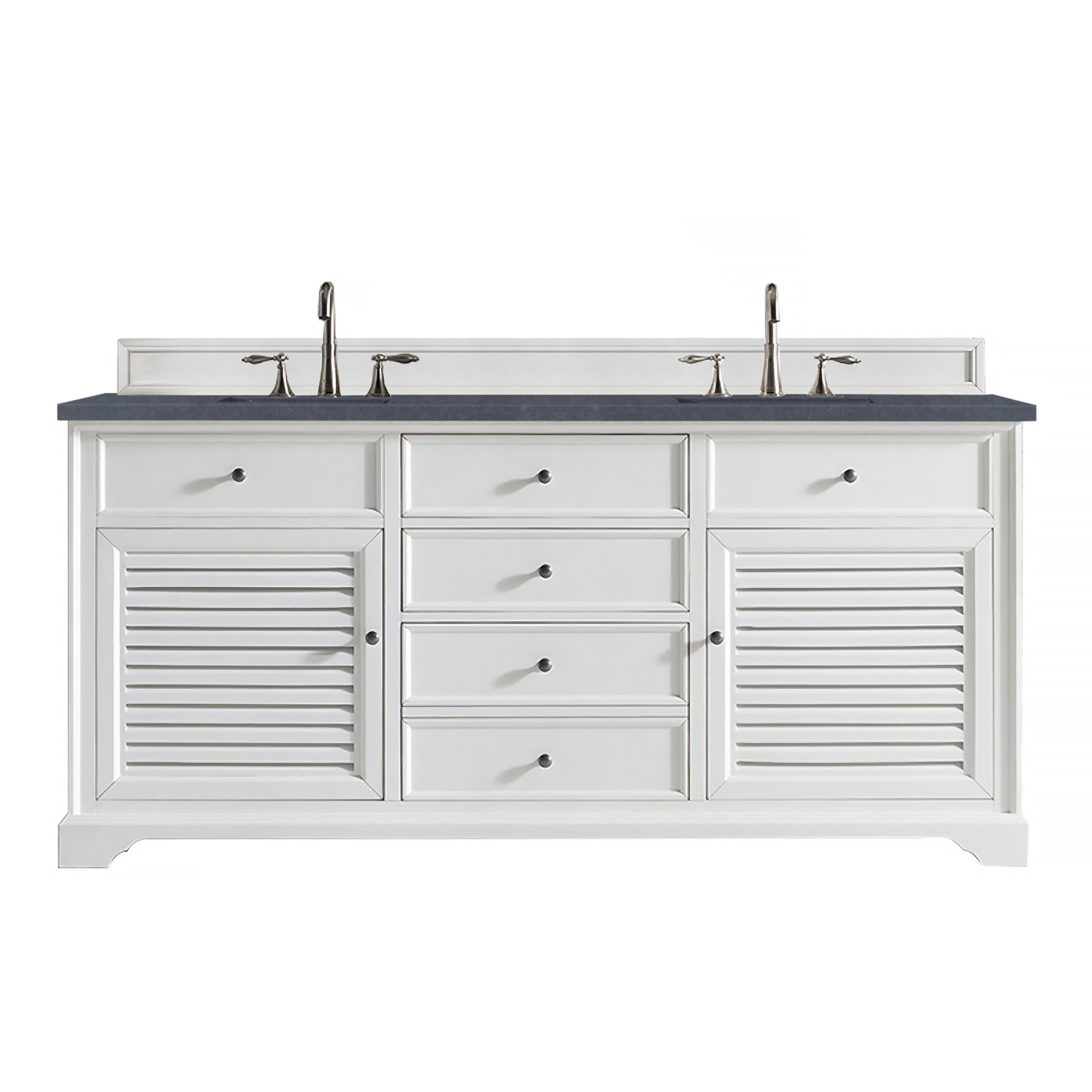 James Martin 238-104-V72-BW-3CSP Savannah 72" Double Vanity Cabinet, Bright White, w/ 3 CM Charcoal Soapstone Quartz Top