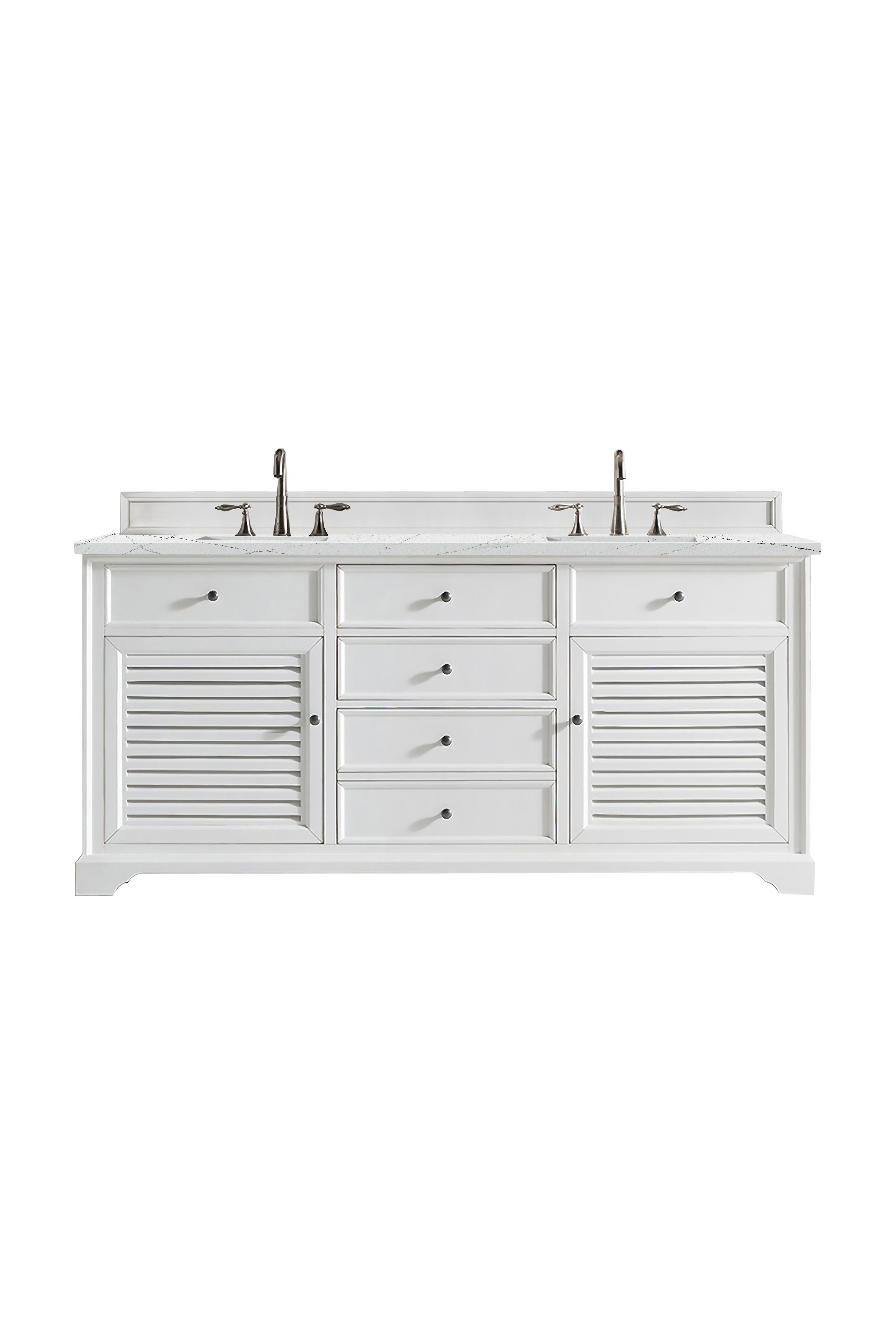 James Martin 238-104-V72-BW-3ENC Savannah 72" Double Vanity Cabinet, Bright White, w/ 3 CM Ethereal Noctis Quartz Top