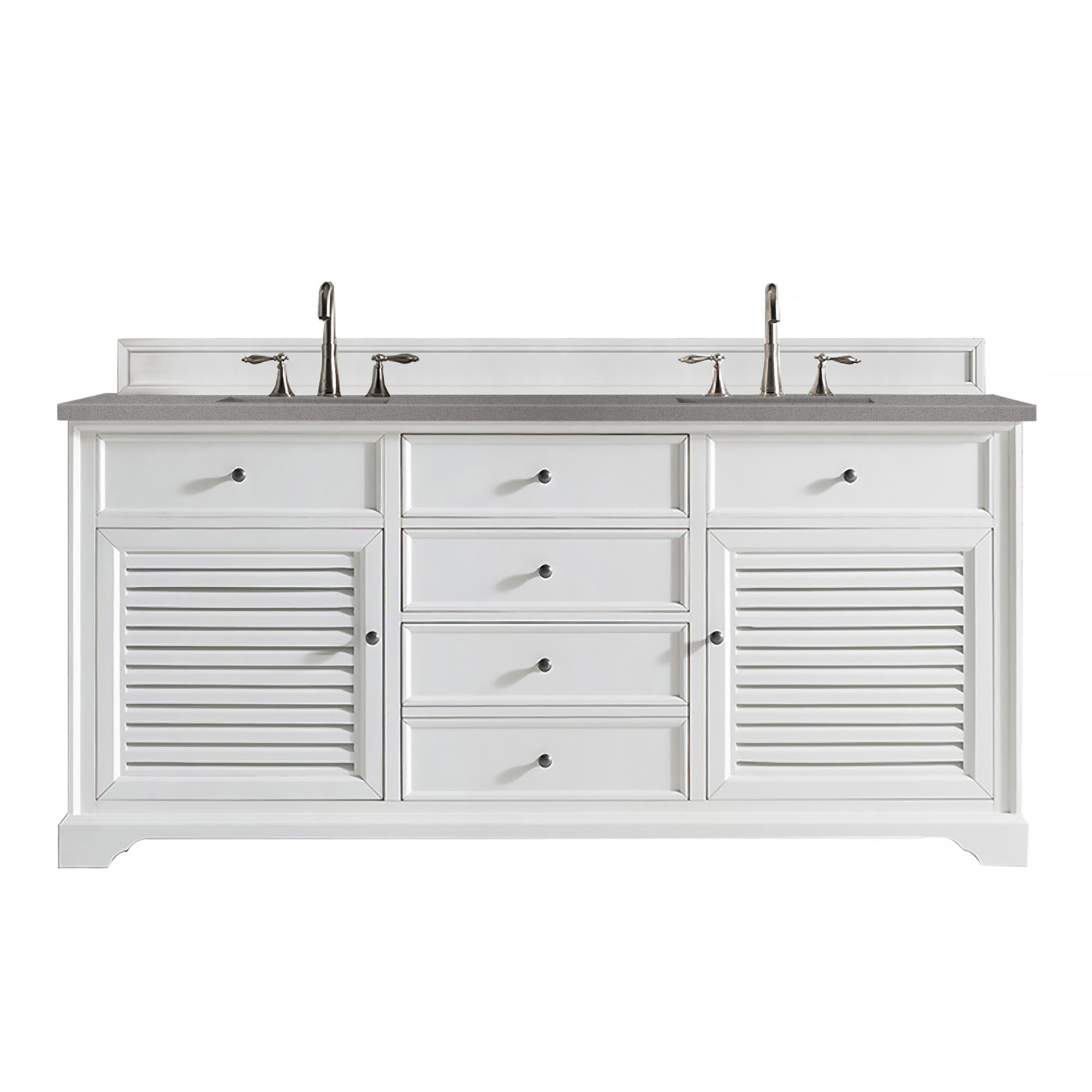 James Martin 238-104-V72-BW-3GEX Savannah 72" Double Vanity Cabinet, Bright White, w/ 3 CM Grey Expo Quartz Top