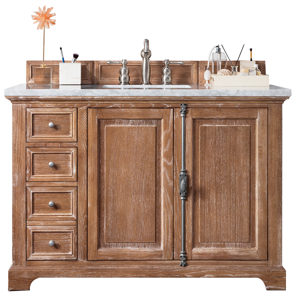 James Martin 238-105-5211-3AF Providence 48" Driftwood Single Vanity w/ 3 CM Arctic Fall Solid Surface Top - Click Image to Close