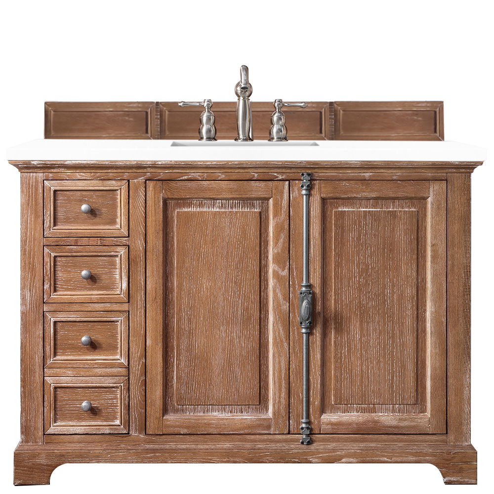 James Martin 238-105-5211-3CLW Providence 48" Single Vanity Cabinet, Driftwood, w/ 3 CM Classic White Quartz Top - Click Image to Close