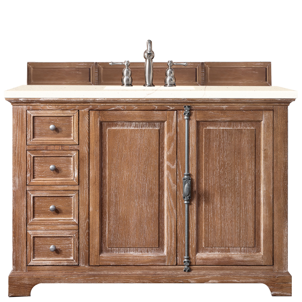 James Martin 238-105-5211-3EMR Providence 48" Single Vanity Cabinet, Driftwood, w/ 3 CM Eternal Marfil Quartz Top - Click Image to Close
