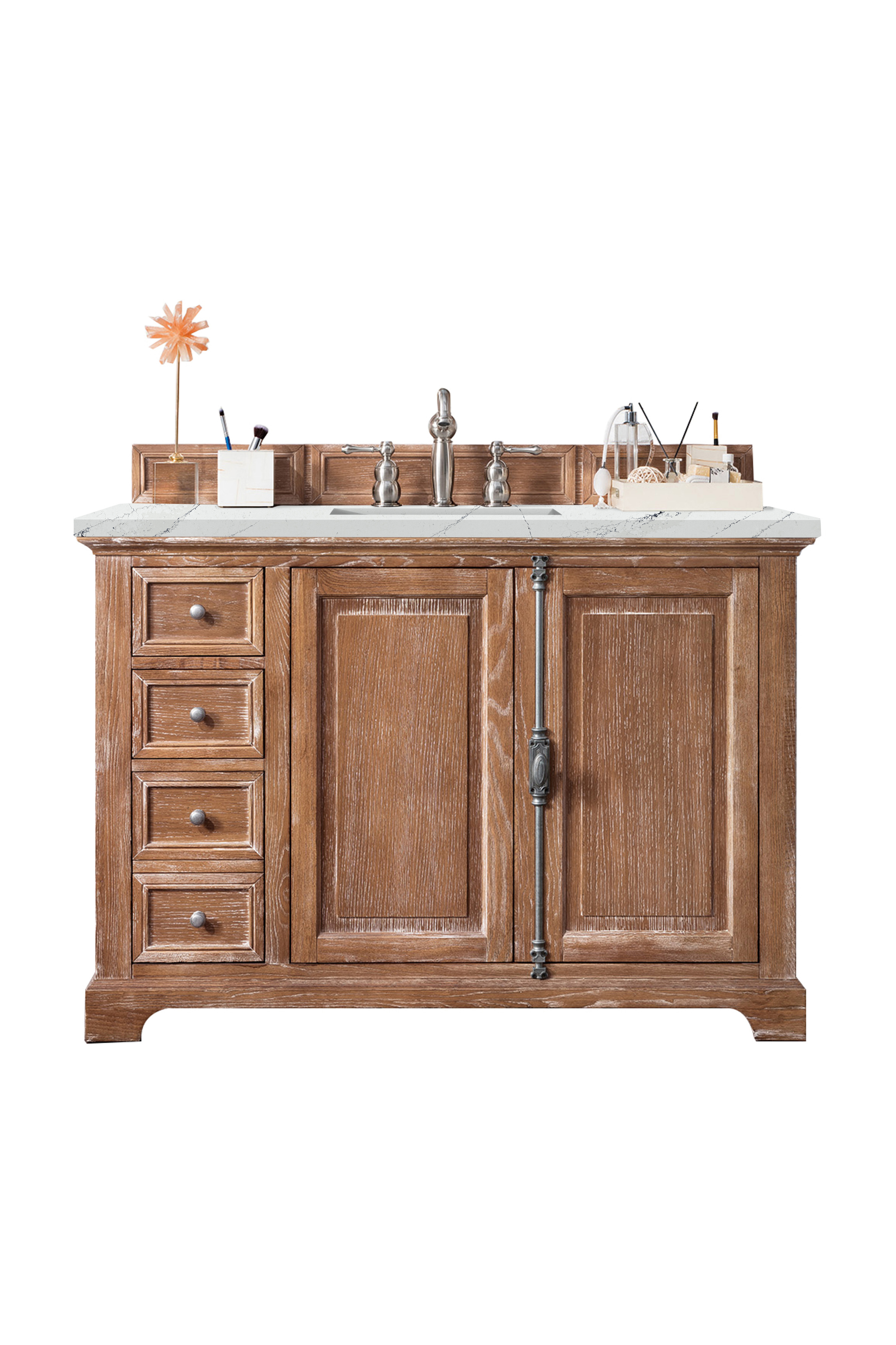 James Martin 238-105-5211-3ENC Providence 48" Single Vanity Cabinet, Driftwood, w/ 3 CM Ethereal Noctis Quartz Top - Click Image to Close