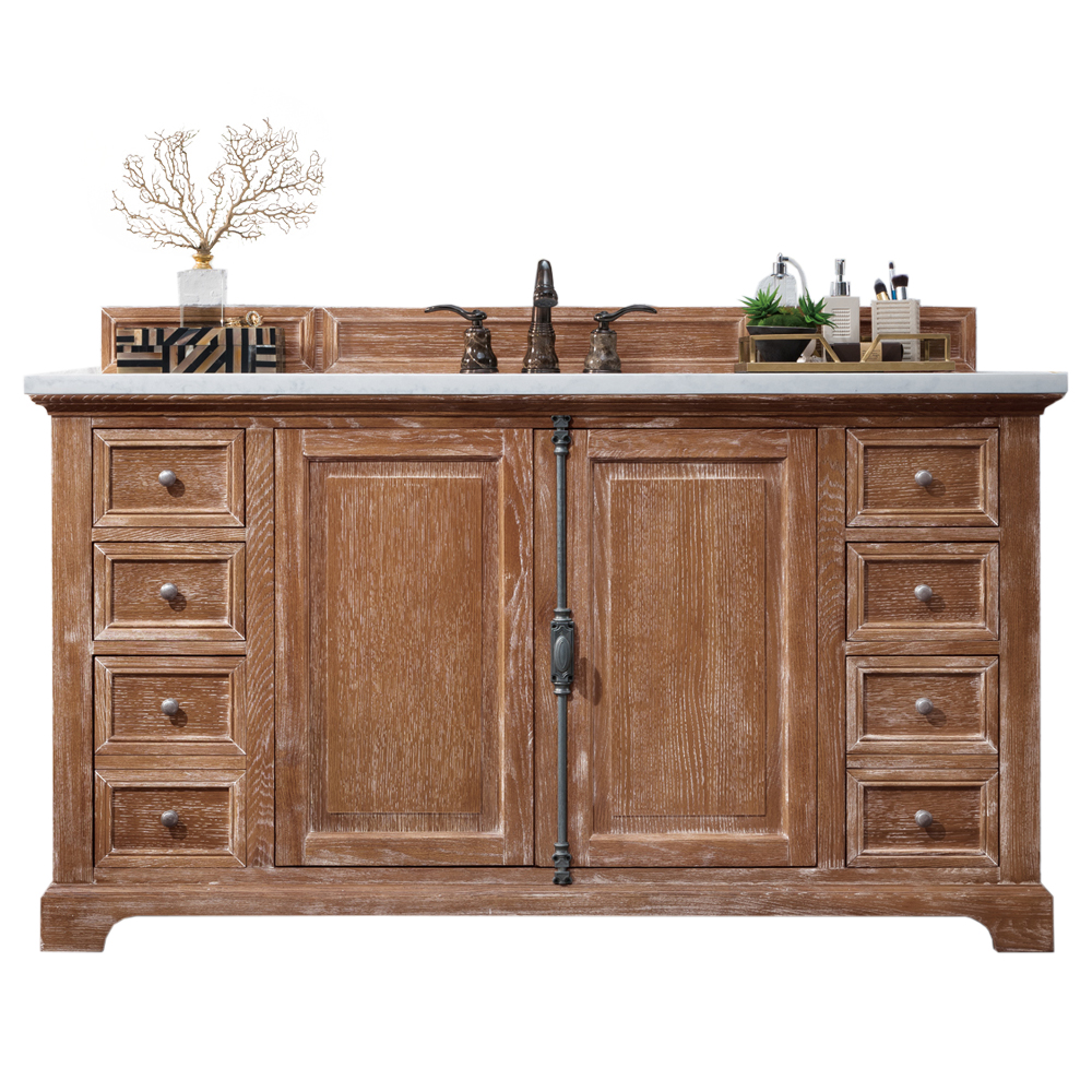 James Martin 238-105-5311-3AF Providence 60" Driftwood Single Vanity w/ 3 CM Arctic Fall Solid Surface Top