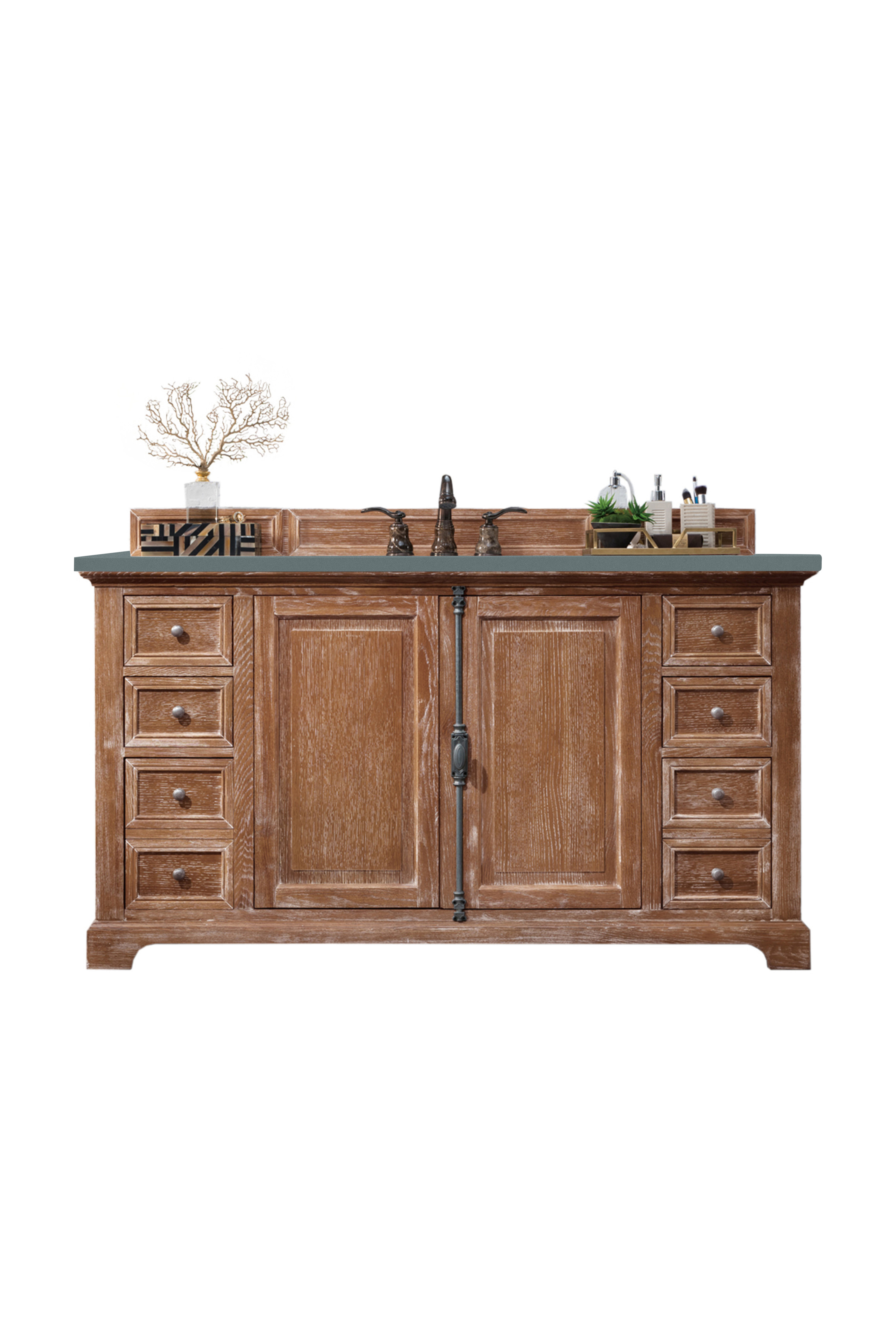 James Martin 238-105-5311-3CBL Providence 60" Single Vanity Cabinet, Driftwood, w/ 3 CM Cala Blue Quartz Top