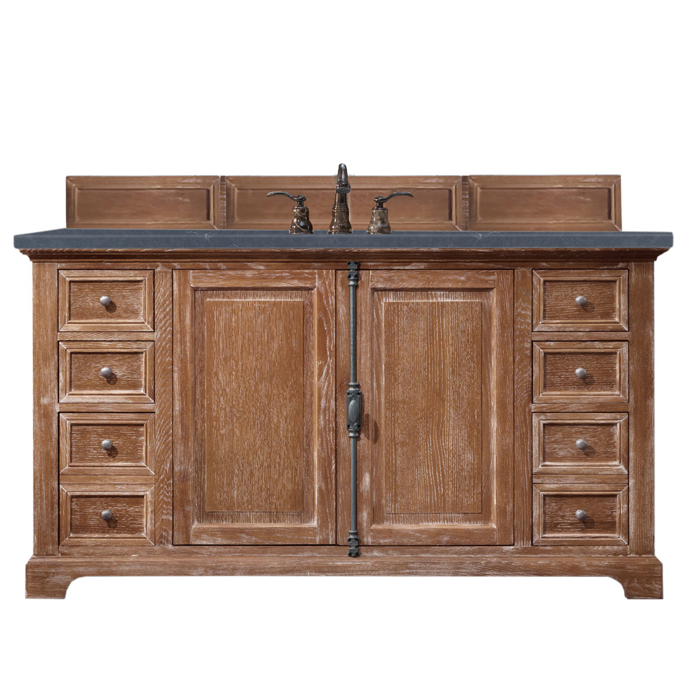 James Martin 238-105-5311-3CSP Providence 60" Single Vanity Cabinet, Driftwood, w/ 3 CM Charcoal Soapstone Quartz Top