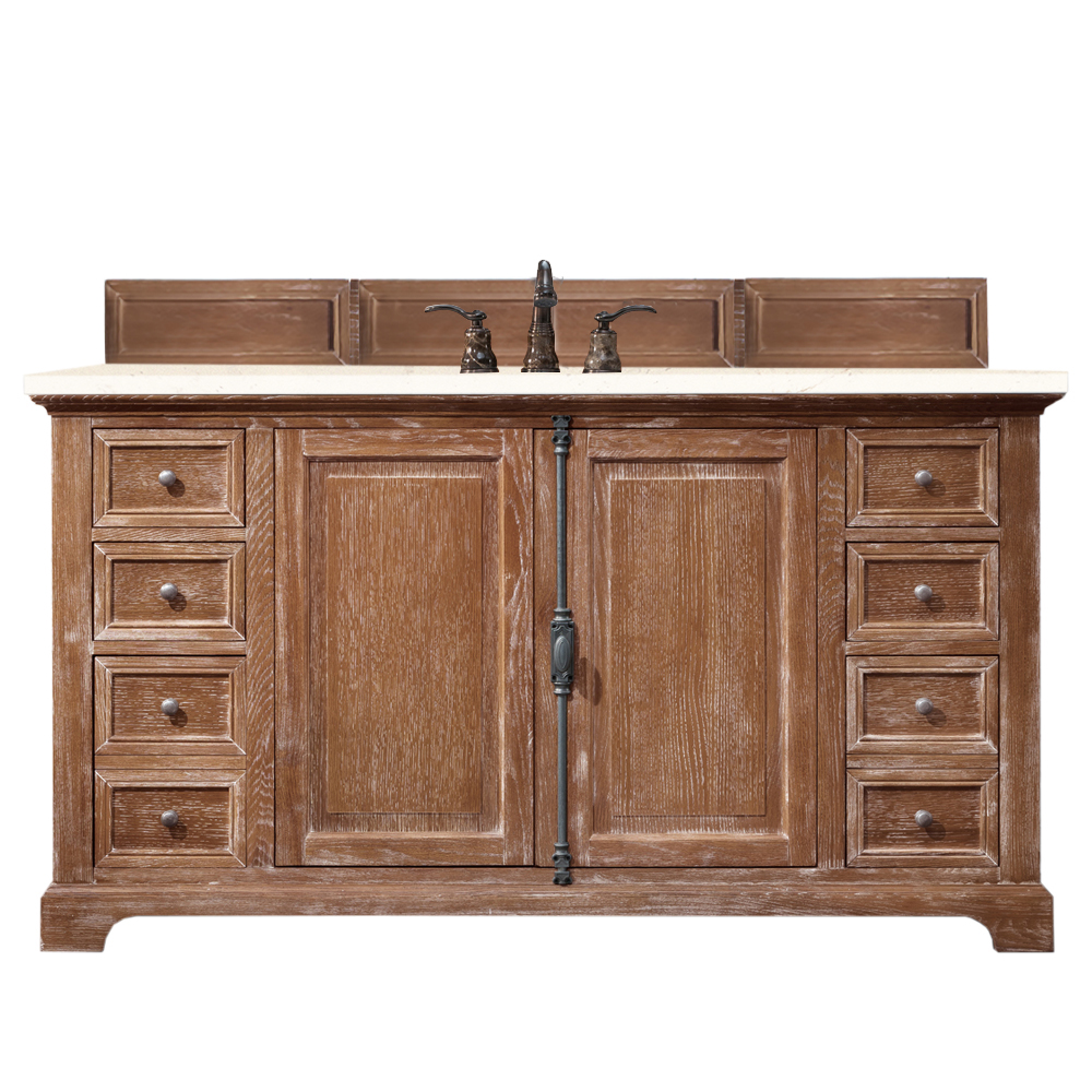 James Martin 238-105-5311-3EMR Providence 60" Single Vanity Cabinet, Driftwood, w/ 3 CM Eternal Marfil Quartz Top