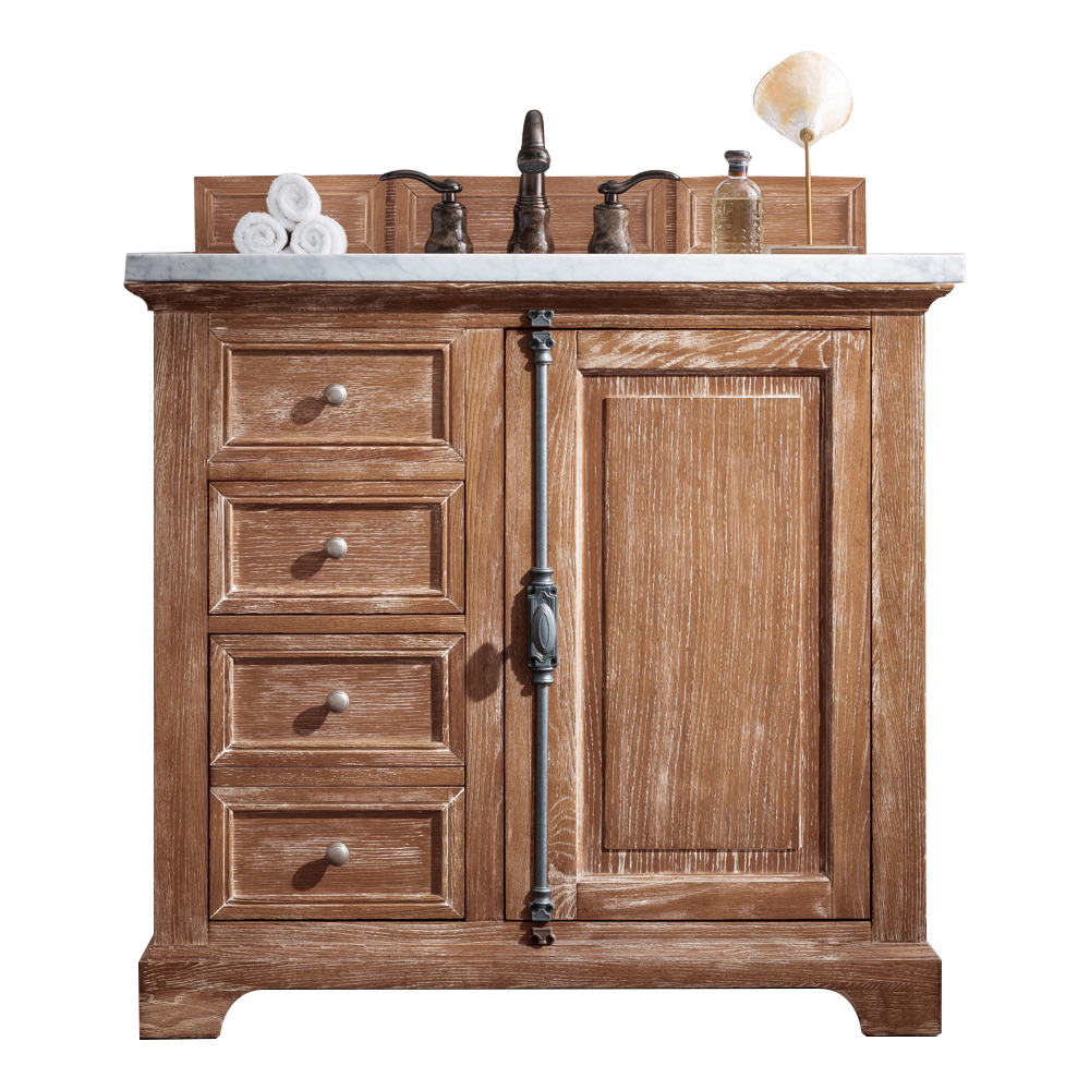James Martin 238-105-5511-3AF Providence 36" Driftwood Single Vanity w/ 3 CM Arctic Fall Solid Surface Top
