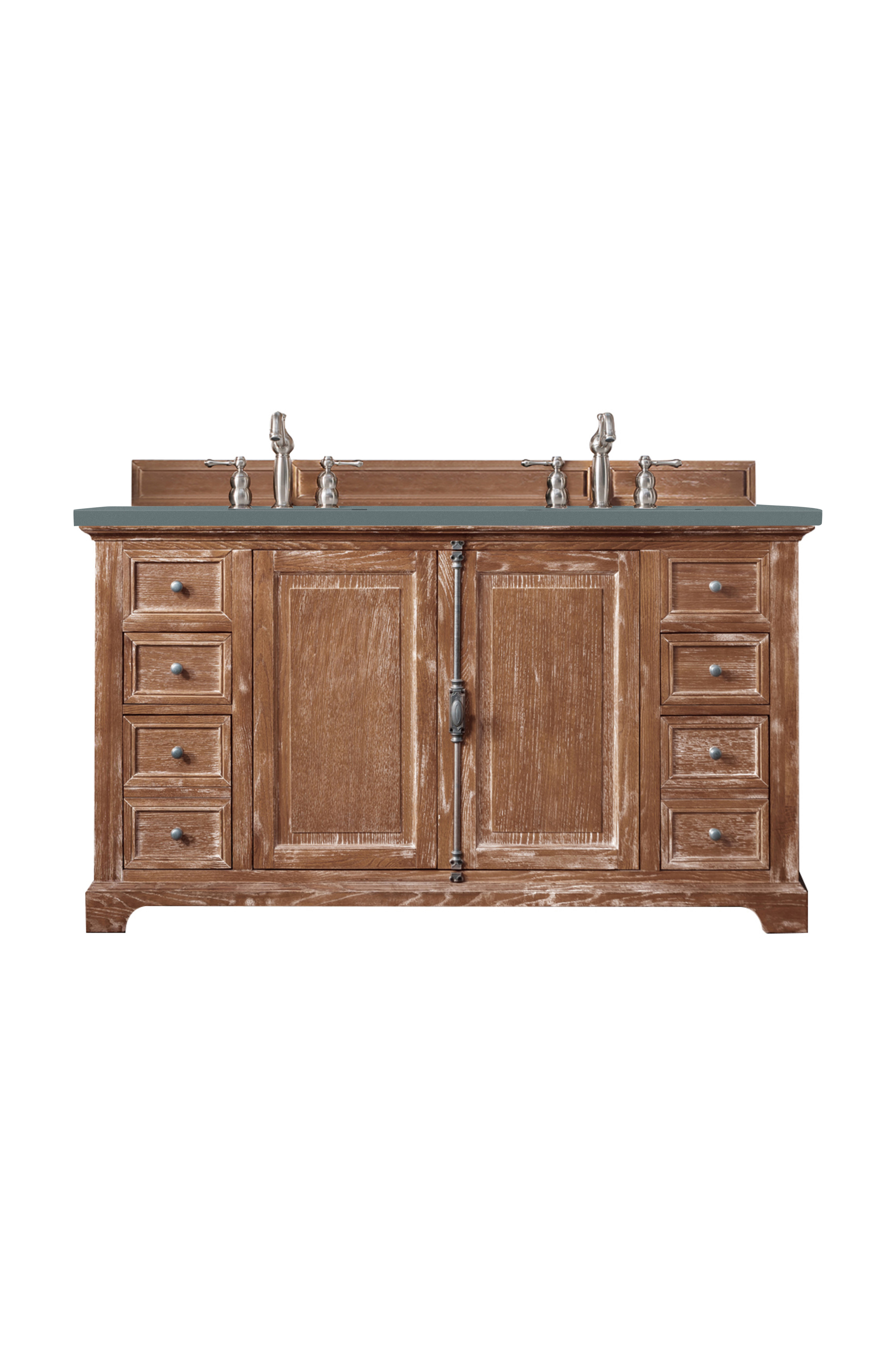 James Martin 238-105-5611-3CBL Providence 60" Double Vanity Cabinet, Driftwood, w/ 3 CM Cala Blue Quartz Top