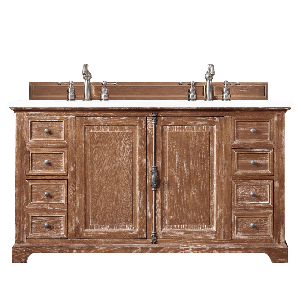 James Martin 238-105-5611-3CLW Providence 60" Double Vanity Cabinet, Driftwood, w/ 3 CM Classic White Quartz Top