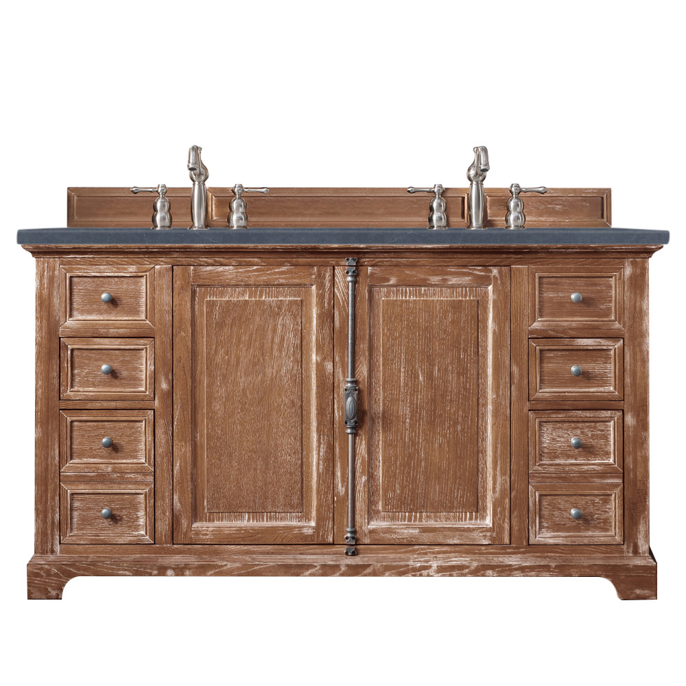 James Martin 238-105-5611-3CSP Providence 60" Double Vanity Cabinet, Driftwood, w/ 3 CM Charcoal Soapstone Quartz Top - Click Image to Close
