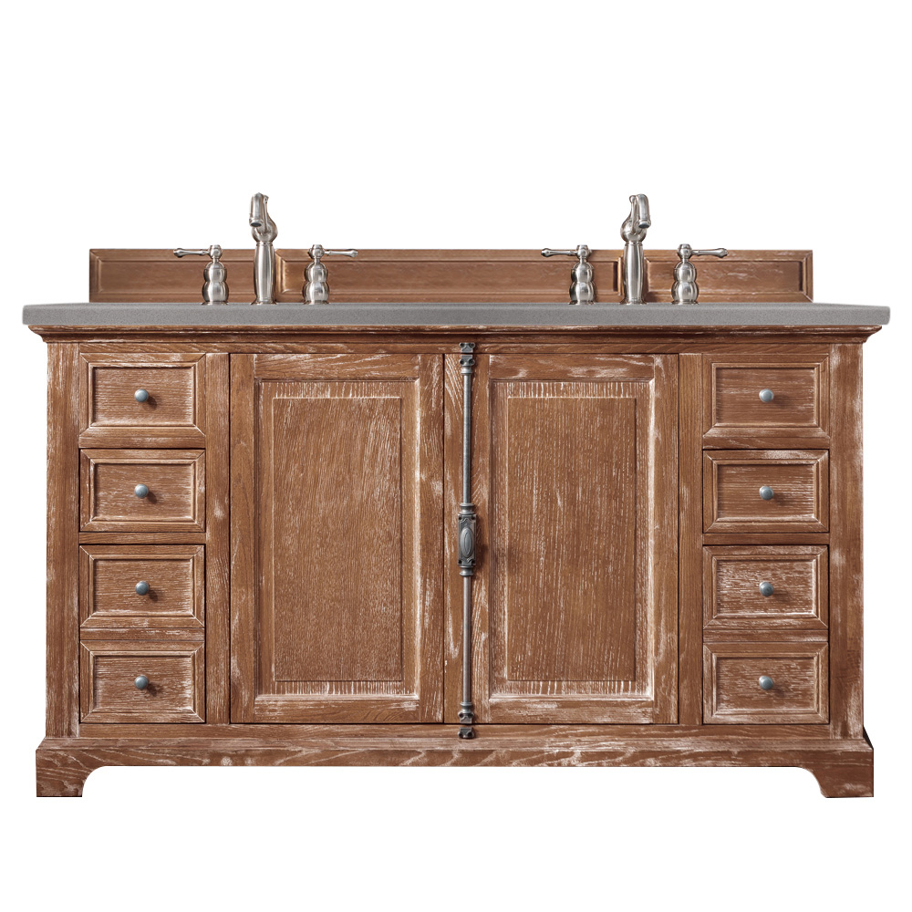 James Martin 238-105-5611-3GEX Providence 60" Double Vanity Cabinet, Driftwood, w/ 3 CM Grey Expo Quartz Top