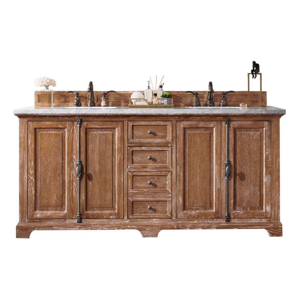 James Martin 238-105-5711-3AF Providence 72" Driftwood Double Vanity w/ 3 CM Arctic Fall Solid Surface Top