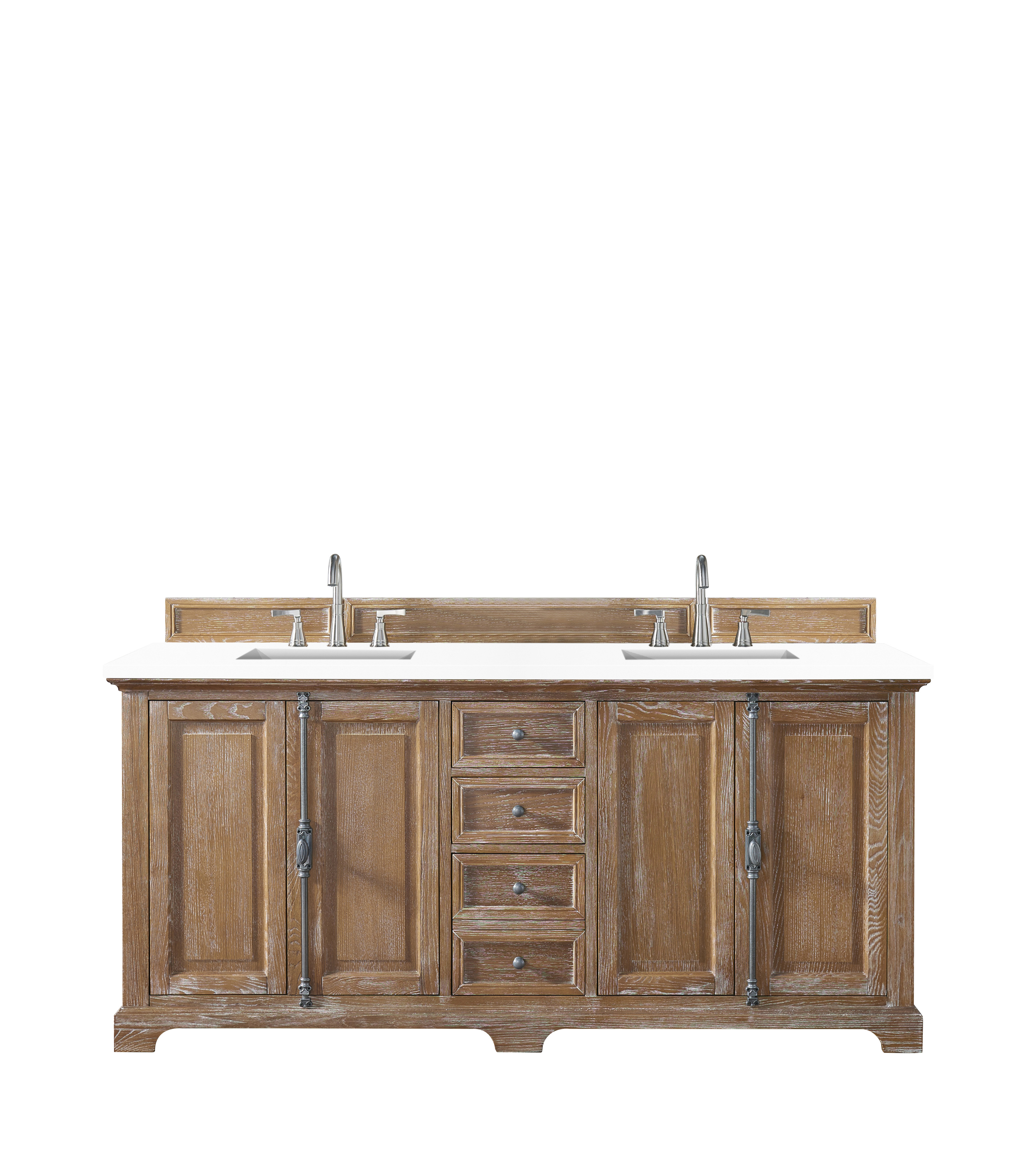 James Martin 238-105-5711-3CLW Providence 72" Double Vanity Cabinet, Driftwood, w/ 3 CM Classic White Quartz Top