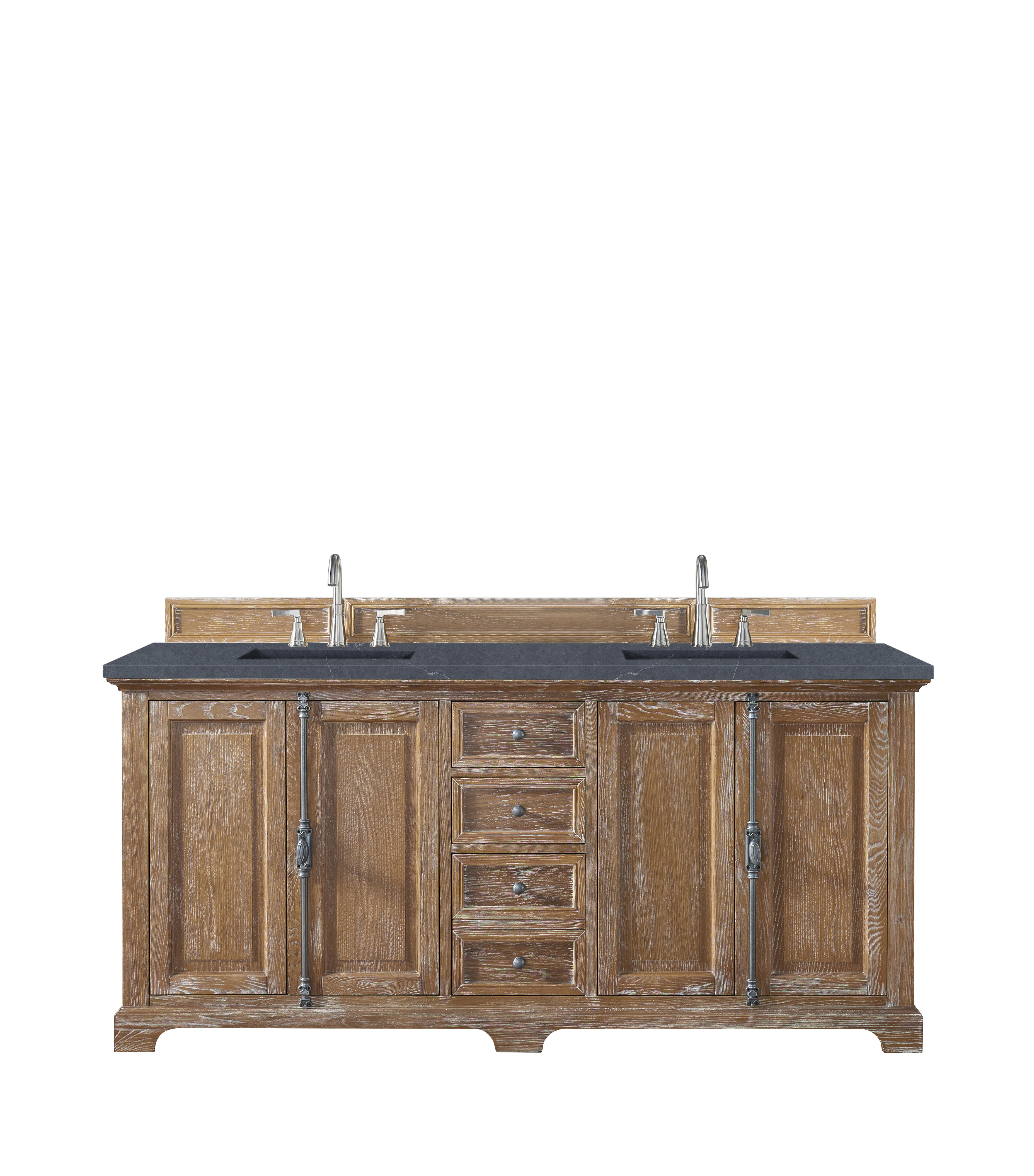 James Martin 238-105-5711-3CSP Providence 72" Double Vanity Cabinet, Driftwood, w/ 3 CM Charcoal Soapstone Quartz Top