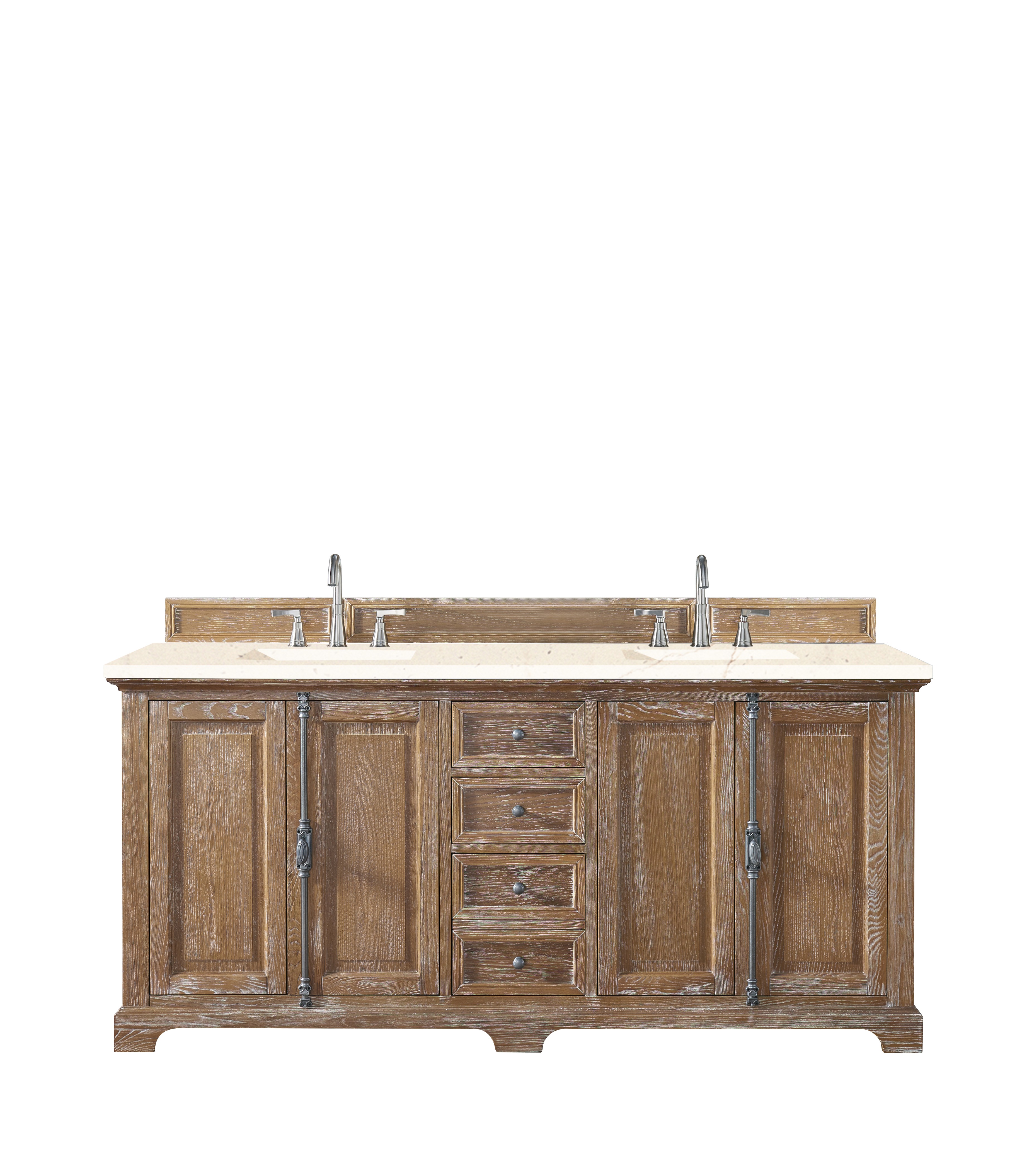 James Martin 238-105-5711-3EMR Providence 72" Double Vanity Cabinet, Driftwood, w/ 3 CM Eternal Marfil Quartz Top